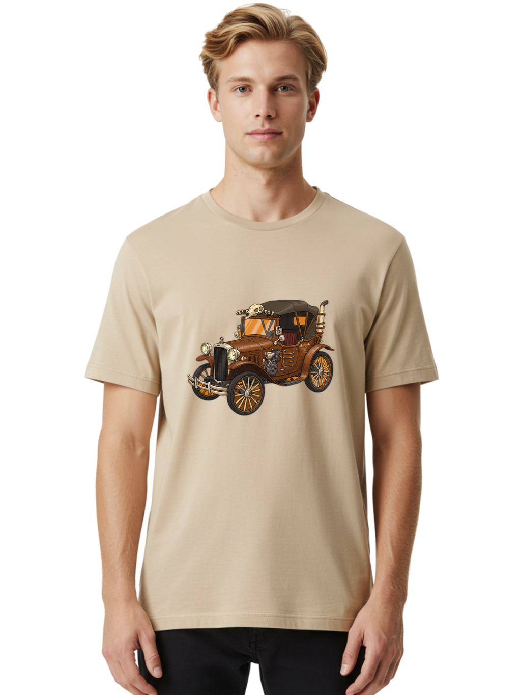 Vintage-Car-With-Skull Men'S Graphic Tee, 100% Cotton, Comfortable Casual Summer Wear, Machine Washable, Vintage Camera, Old Camera, Antique Camera, Black Camera, Classic Photography, Photography Equipment, Nostalgic Device, Film Camera, Ban917