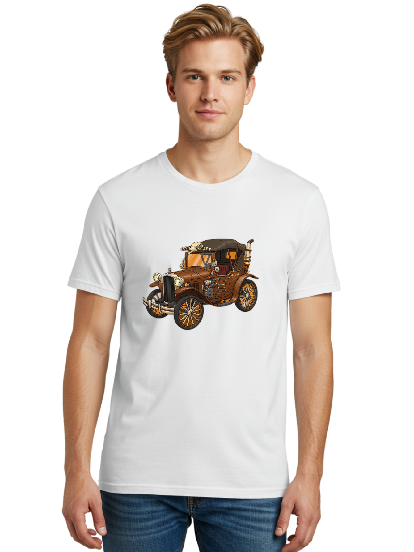 Vintage-Car-With-Skull Men'S Graphic Tee, 100% Cotton, Comfortable Casual Summer Wear, Machine Washable, Vintage Camera, Old Camera, Antique Camera, Black Camera, Classic Photography, Photography Equipment, Nostalgic Device, Film Camera, Ban917