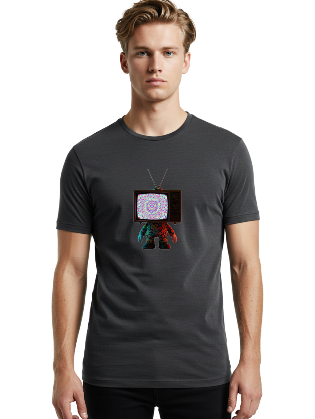 Vintage-Tv-Headed-Figure Men'S Graphic Tee, 100% Cotton, Comfortable Casual Summer Wear, Machine Washable, Vintage Camera, Old Camera, Antique Camera, Black Camera, Classic Photography, Photography Equipment, Nostalgic Device, Film Camera, Ban920