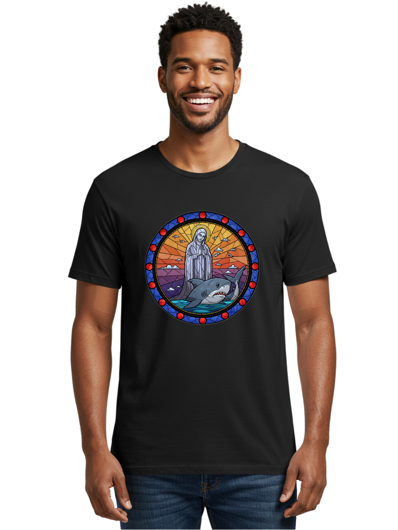 Virgin-Mary-With-Shark Men'S Graphic Tee, 100% Cotton, Comfortable Casual Summer Wear, Machine Washable, Vintage Camera, Old Camera, Antique Camera, Black Camera, Classic Photography, Photography Equipment, Nostalgic Device, Film Camera, Ban924