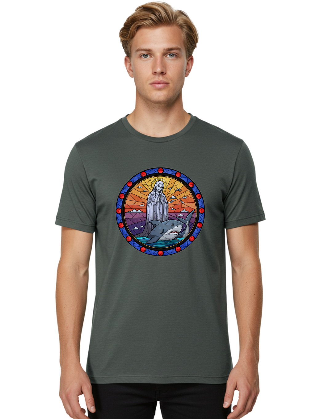 Virgin-Mary-With-Shark Men'S Graphic Tee, 100% Cotton, Comfortable Casual Summer Wear, Machine Washable, Vintage Camera, Old Camera, Antique Camera, Black Camera, Classic Photography, Photography Equipment, Nostalgic Device, Film Camera, Ban924
