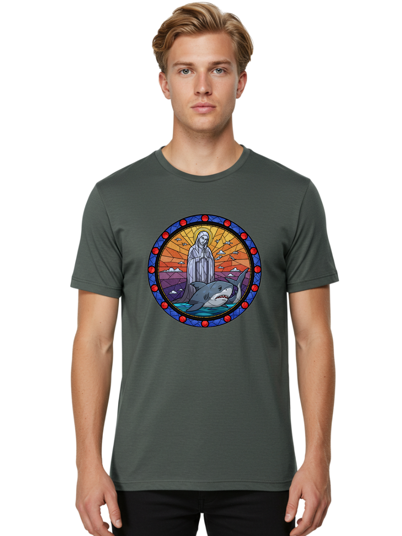 Virgin-Mary-With-Shark Men'S Graphic Tee, 100% Cotton, Comfortable Casual Summer Wear, Machine Washable, Vintage Camera, Old Camera, Antique Camera, Black Camera, Classic Photography, Photography Equipment, Nostalgic Device, Film Camera, Ban924