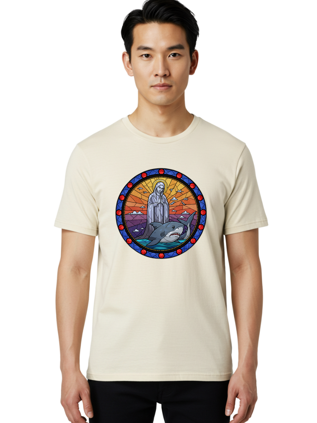 Virgin-Mary-With-Shark Men'S Graphic Tee, 100% Cotton, Comfortable Casual Summer Wear, Machine Washable, Vintage Camera, Old Camera, Antique Camera, Black Camera, Classic Photography, Photography Equipment, Nostalgic Device, Film Camera, Ban924