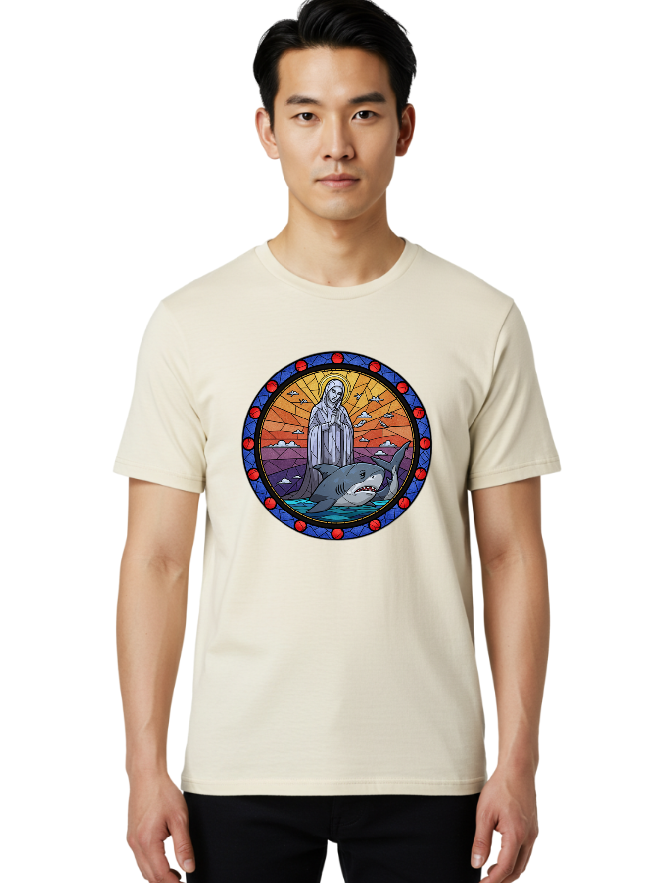 Virgin-Mary-With-Shark Men'S Graphic Tee, 100% Cotton, Comfortable Casual Summer Wear, Machine Washable, Vintage Camera, Old Camera, Antique Camera, Black Camera, Classic Photography, Photography Equipment, Nostalgic Device, Film Camera, Ban924