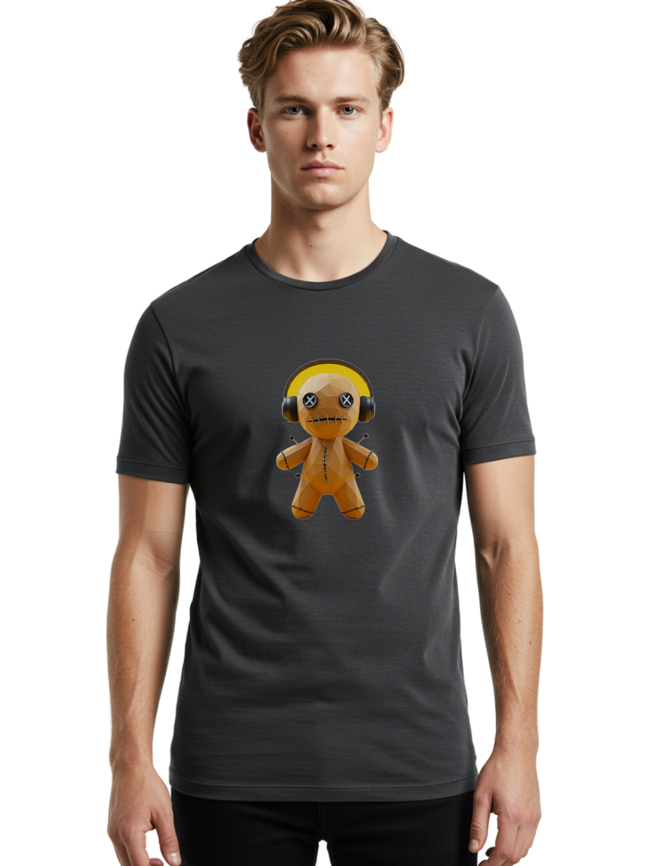 Voodoo-Doll-Headphones-1 Men'S Graphic Tee, 100% Cotton, Comfortable Casual Summer Wear, Machine Washable, Vintage Camera, Old Camera, Antique Camera, Black Camera, Classic Photography, Photography Equipment, Nostalgic Device, Film Camera, Ban938