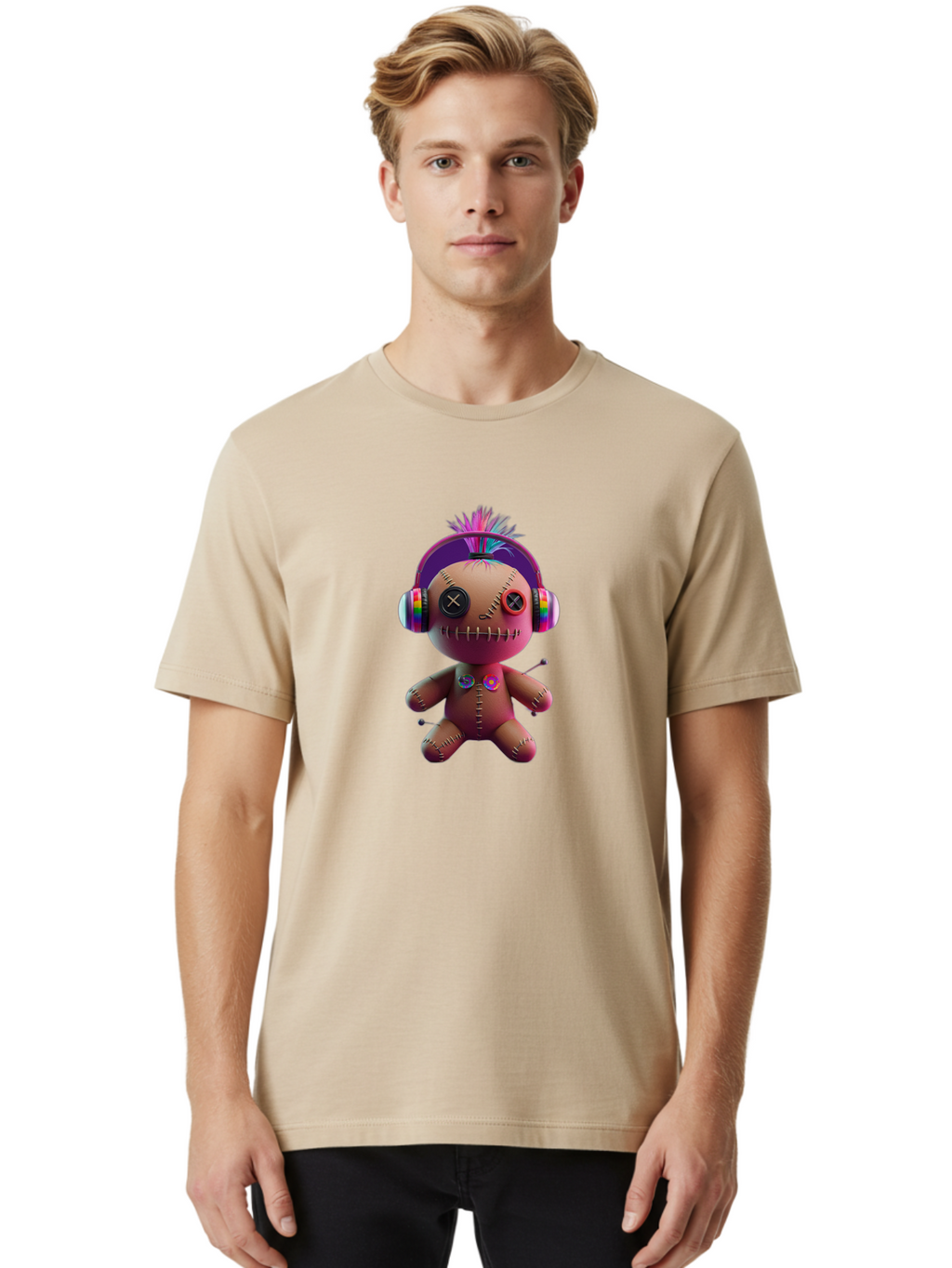 Voodoo-Doll-Headphones-2 Men'S Graphic Tee, 100% Cotton, Comfortable Casual Summer Wear, Machine Washable, Vintage Camera, Old Camera, Antique Camera, Black Camera, Classic Photography, Photography Equipment, Nostalgic Device, Film Camera, Ban939