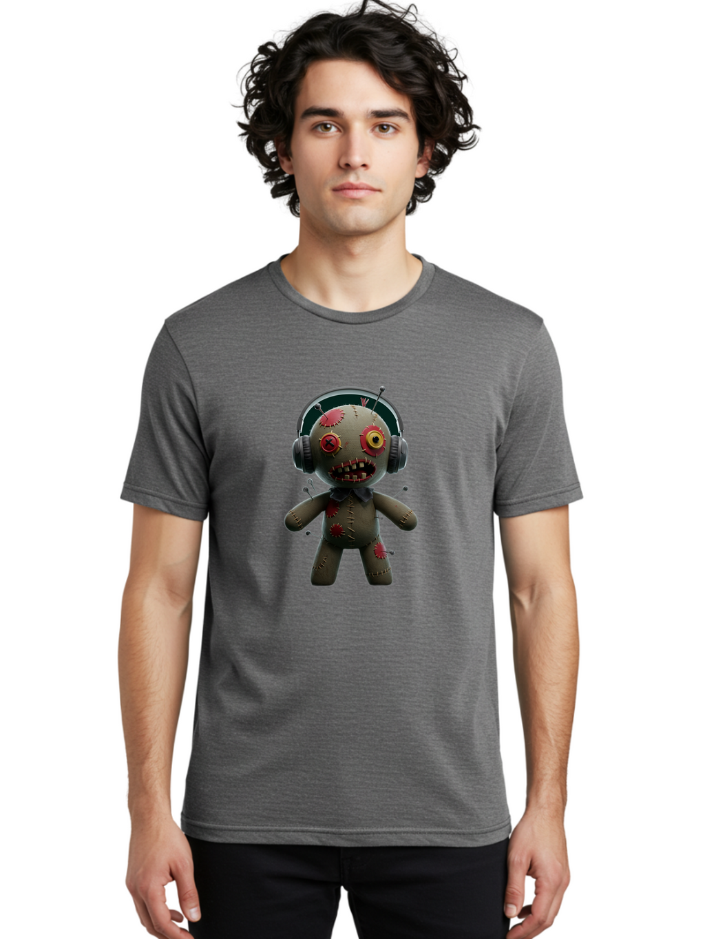 Voodoo-Doll-With-Headphones-1 Men'S Graphic Tee, 100% Cotton, Comfortable Casual Summer Wear, Machine Washable, Vintage Camera, Old Camera, Antique Camera, Black Camera, Classic Photography, Photography Equipment, Nostalgic Device, Ban942