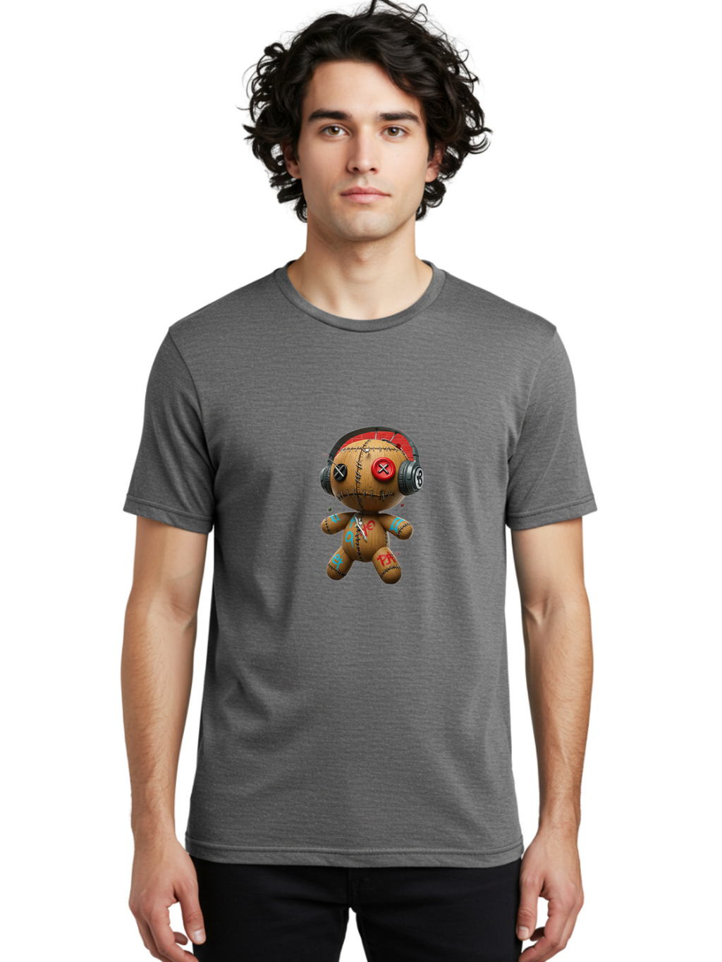 Voodoo-Doll-With-Headphones-2 Men'S Graphic Tee, 100% Cotton, Comfortable Casual Summer Wear, Machine Washable, Vintage Camera, Old Camera, Antique Camera, Black Camera, Classic Photography, Photography Equipment, Nostalgic Device, Ban943