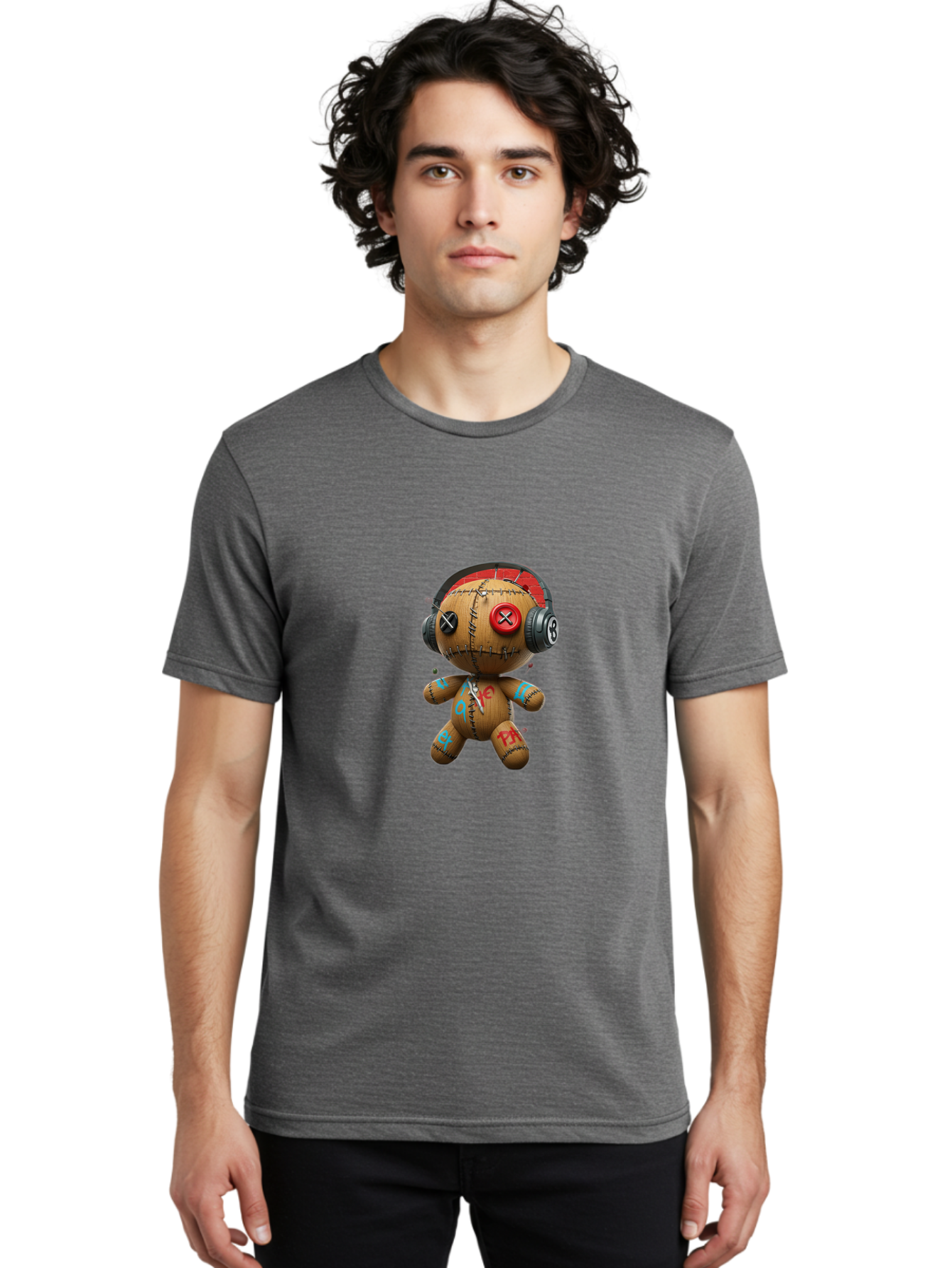 Voodoo-Doll-With-Headphones-2 Men'S Graphic Tee, 100% Cotton, Comfortable Casual Summer Wear, Machine Washable, Vintage Camera, Old Camera, Antique Camera, Black Camera, Classic Photography, Photography Equipment, Nostalgic Device, Ban943