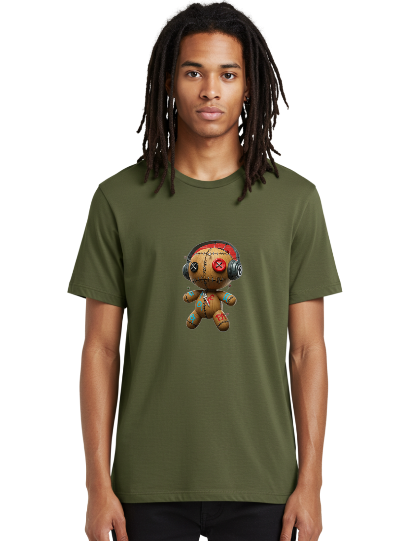 Voodoo-Doll-With-Headphones-2 Men'S Graphic Tee, 100% Cotton, Comfortable Casual Summer Wear, Machine Washable, Vintage Camera, Old Camera, Antique Camera, Black Camera, Classic Photography, Photography Equipment, Nostalgic Device, Ban943