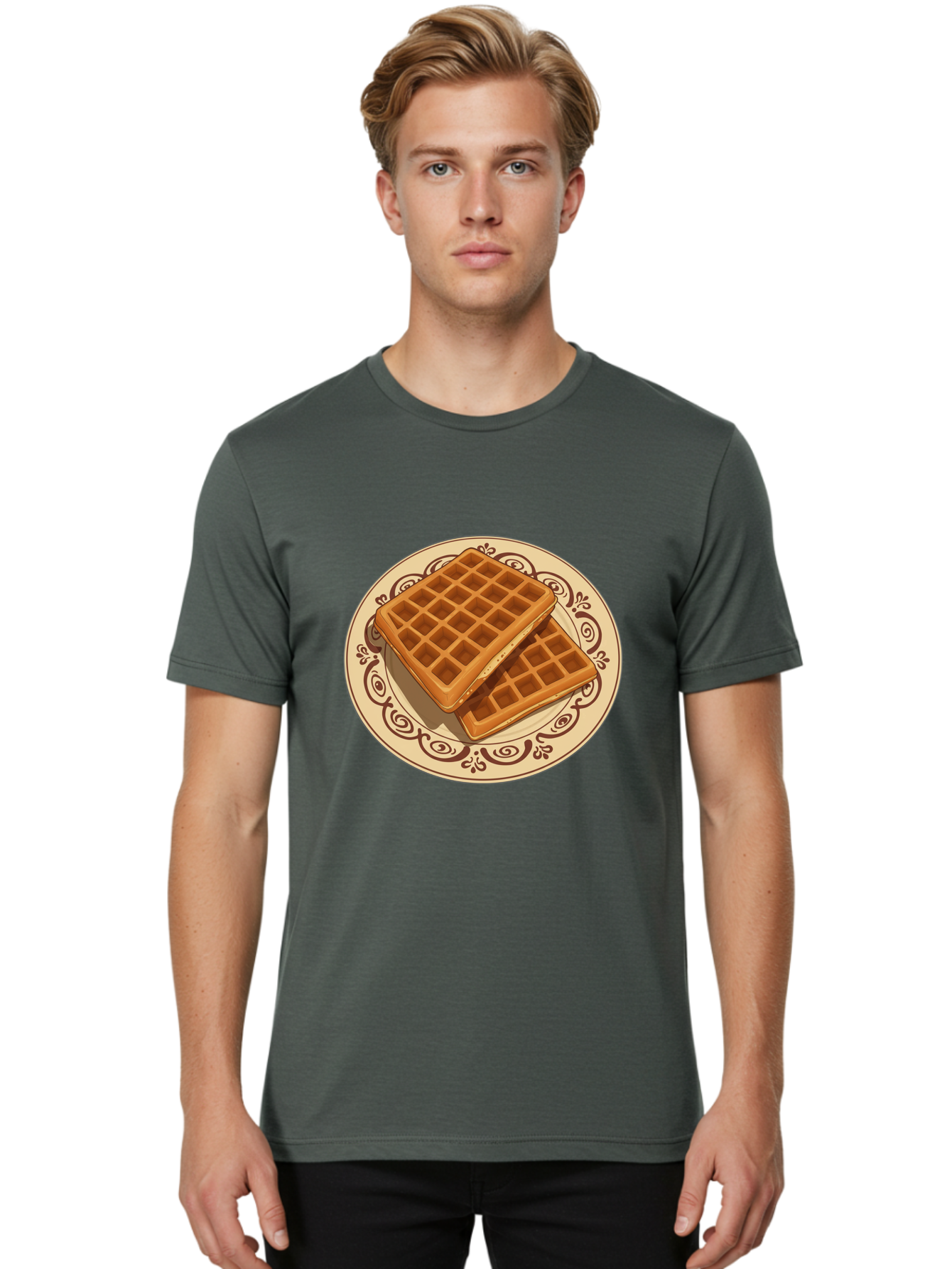 Waffles-On-Plate Men'S Graphic Tee, 100% Cotton, Comfortable Casual Summer Wear, Machine Washable, Vintage Camera, Old Camera, Antique Camera, Black Camera, Classic Photography, Photography Equipment, Nostalgic Device, Film Camera, Camera Art Ban948