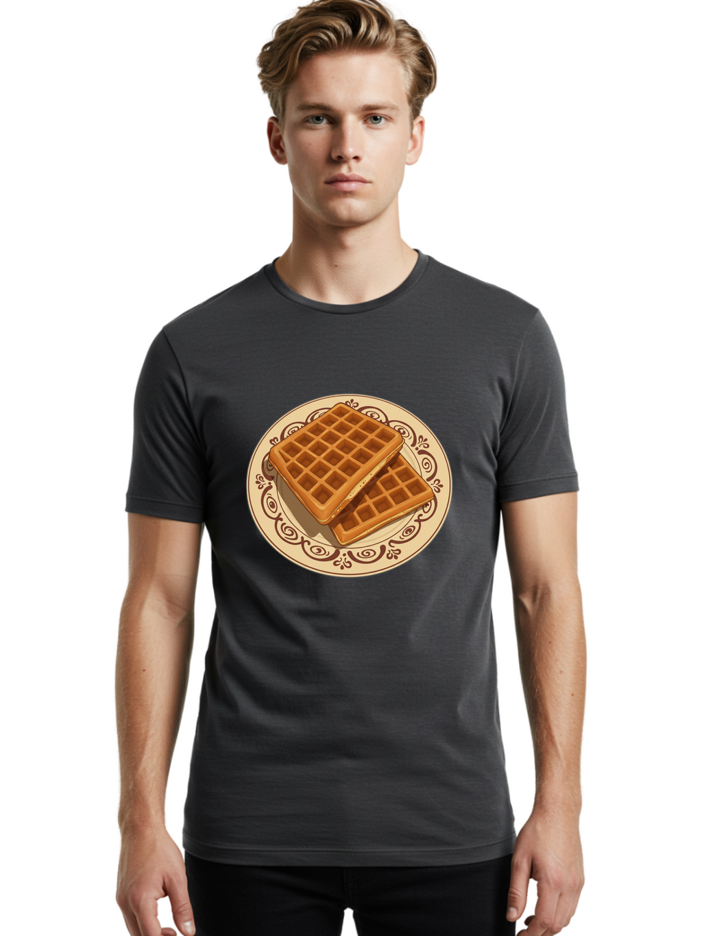 Waffles-On-Plate Men'S Graphic Tee, 100% Cotton, Comfortable Casual Summer Wear, Machine Washable, Vintage Camera, Old Camera, Antique Camera, Black Camera, Classic Photography, Photography Equipment, Nostalgic Device, Film Camera, Camera Art Ban948