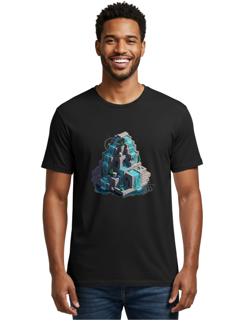 Waterfall-Structure Men'S Graphic Tee, 100% Cotton, Comfortable Casual Summer Wear, Machine Washable, Vintage Camera, Old Camera, Antique Camera, Black Camera, Classic Photography, Photography Equipment, Nostalgic Device, Film Camera, Ban954