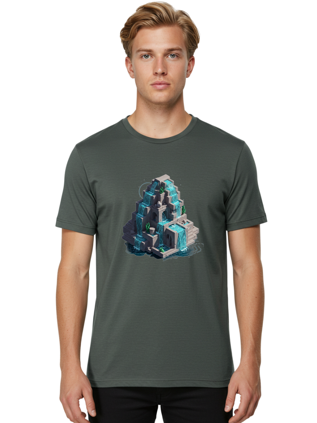 Waterfall-Structure Men'S Graphic Tee, 100% Cotton, Comfortable Casual Summer Wear, Machine Washable, Vintage Camera, Old Camera, Antique Camera, Black Camera, Classic Photography, Photography Equipment, Nostalgic Device, Film Camera, Ban954