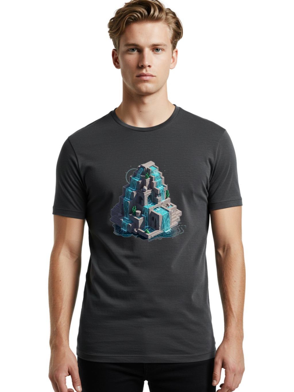 Waterfall-Structure Men'S Graphic Tee, 100% Cotton, Comfortable Casual Summer Wear, Machine Washable, Vintage Camera, Old Camera, Antique Camera, Black Camera, Classic Photography, Photography Equipment, Nostalgic Device, Film Camera, Ban954