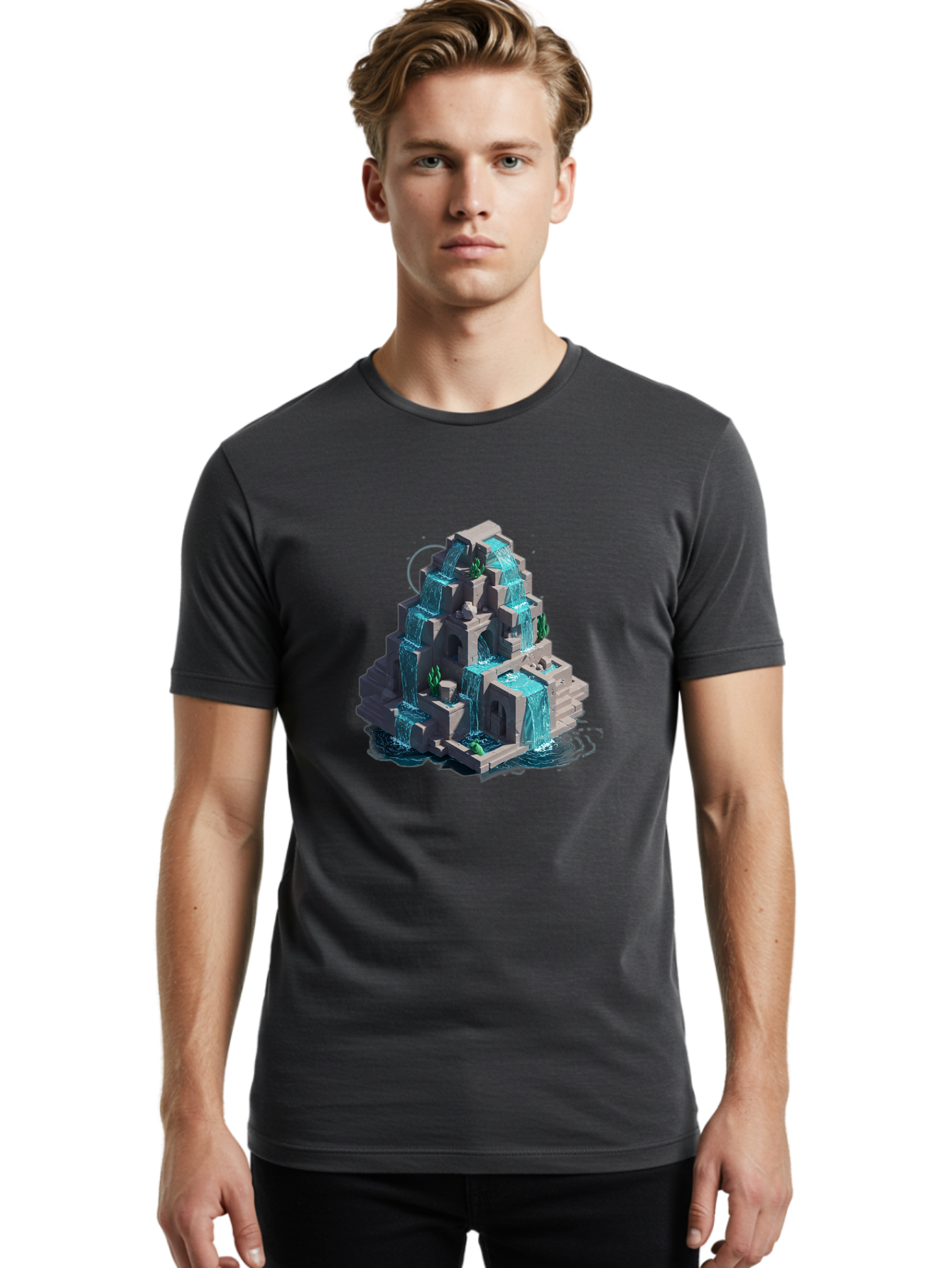 Waterfall-Structure Men'S Graphic Tee, 100% Cotton, Comfortable Casual Summer Wear, Machine Washable, Vintage Camera, Old Camera, Antique Camera, Black Camera, Classic Photography, Photography Equipment, Nostalgic Device, Film Camera, Ban954