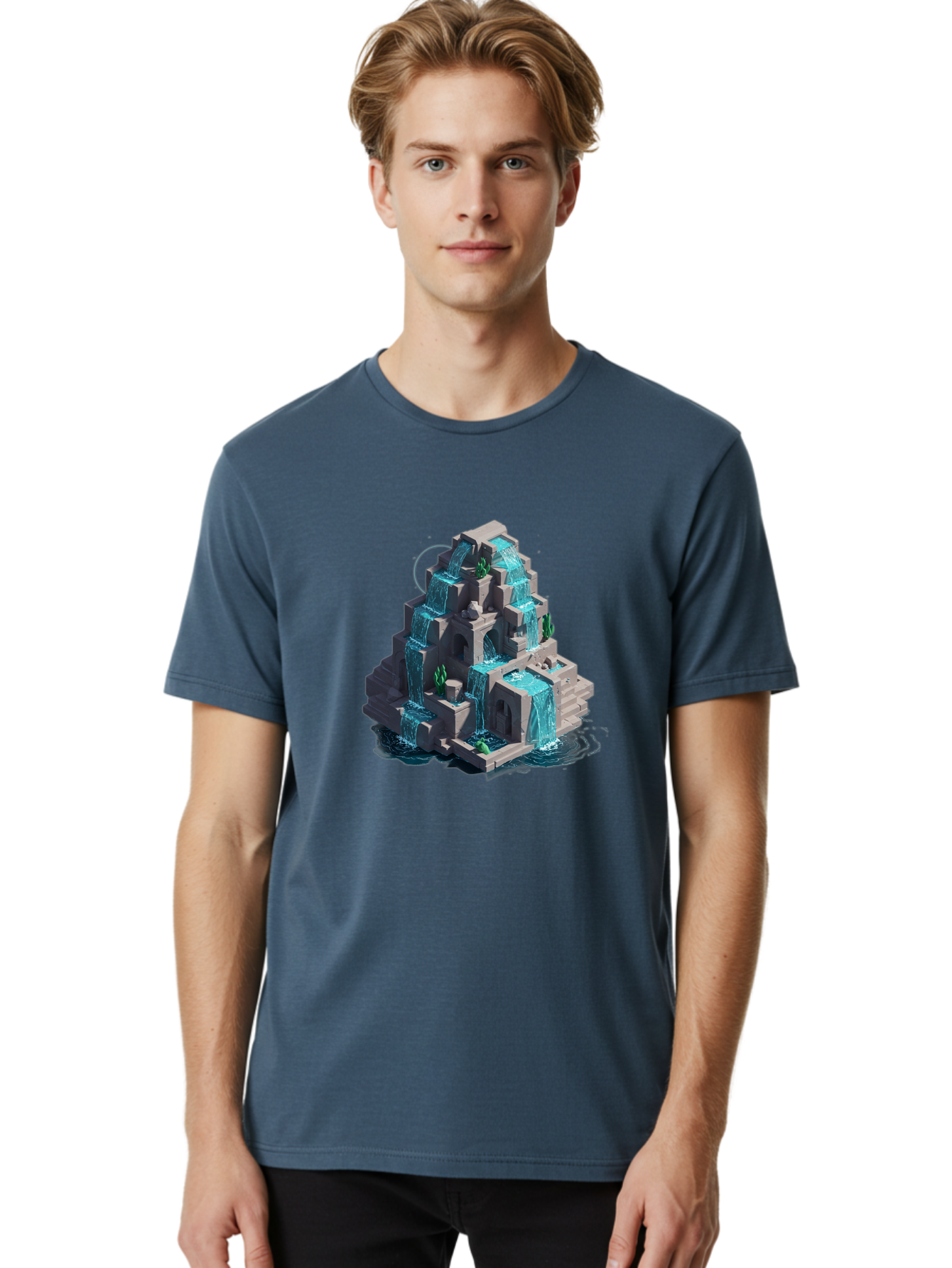 Waterfall-Structure Men'S Graphic Tee, 100% Cotton, Comfortable Casual Summer Wear, Machine Washable, Vintage Camera, Old Camera, Antique Camera, Black Camera, Classic Photography, Photography Equipment, Nostalgic Device, Film Camera, Ban954
