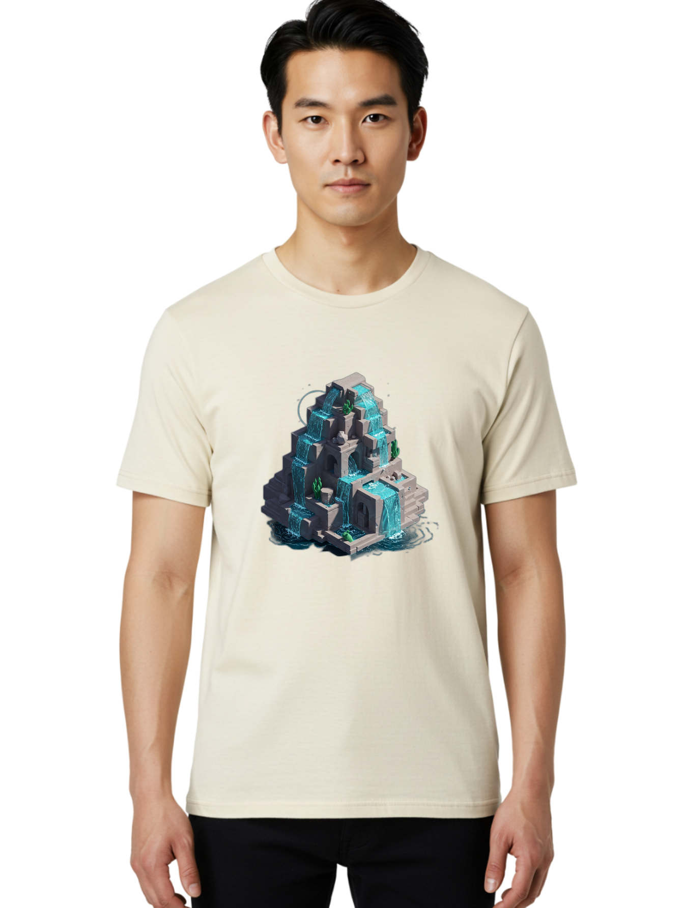 Waterfall-Structure Men'S Graphic Tee, 100% Cotton, Comfortable Casual Summer Wear, Machine Washable, Vintage Camera, Old Camera, Antique Camera, Black Camera, Classic Photography, Photography Equipment, Nostalgic Device, Film Camera, Ban954