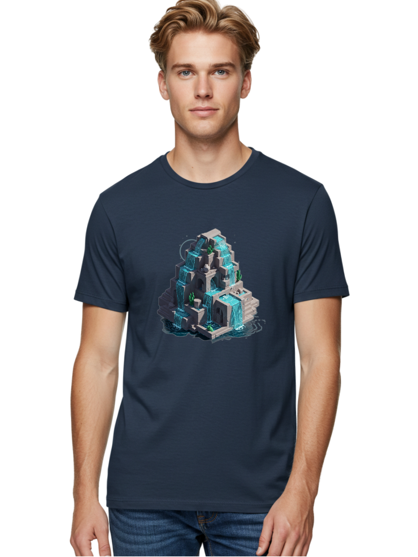 Waterfall-Structure Men'S Graphic Tee, 100% Cotton, Comfortable Casual Summer Wear, Machine Washable, Vintage Camera, Old Camera, Antique Camera, Black Camera, Classic Photography, Photography Equipment, Nostalgic Device, Film Camera, Ban954