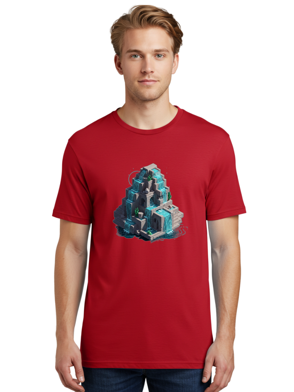 Waterfall-Structure Men'S Graphic Tee, 100% Cotton, Comfortable Casual Summer Wear, Machine Washable, Vintage Camera, Old Camera, Antique Camera, Black Camera, Classic Photography, Photography Equipment, Nostalgic Device, Film Camera, Ban954