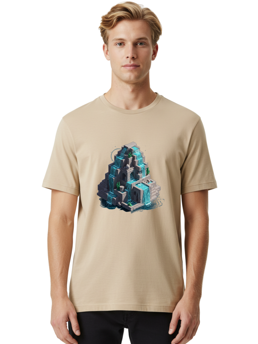 Waterfall-Structure Men'S Graphic Tee, 100% Cotton, Comfortable Casual Summer Wear, Machine Washable, Vintage Camera, Old Camera, Antique Camera, Black Camera, Classic Photography, Photography Equipment, Nostalgic Device, Film Camera, Ban954