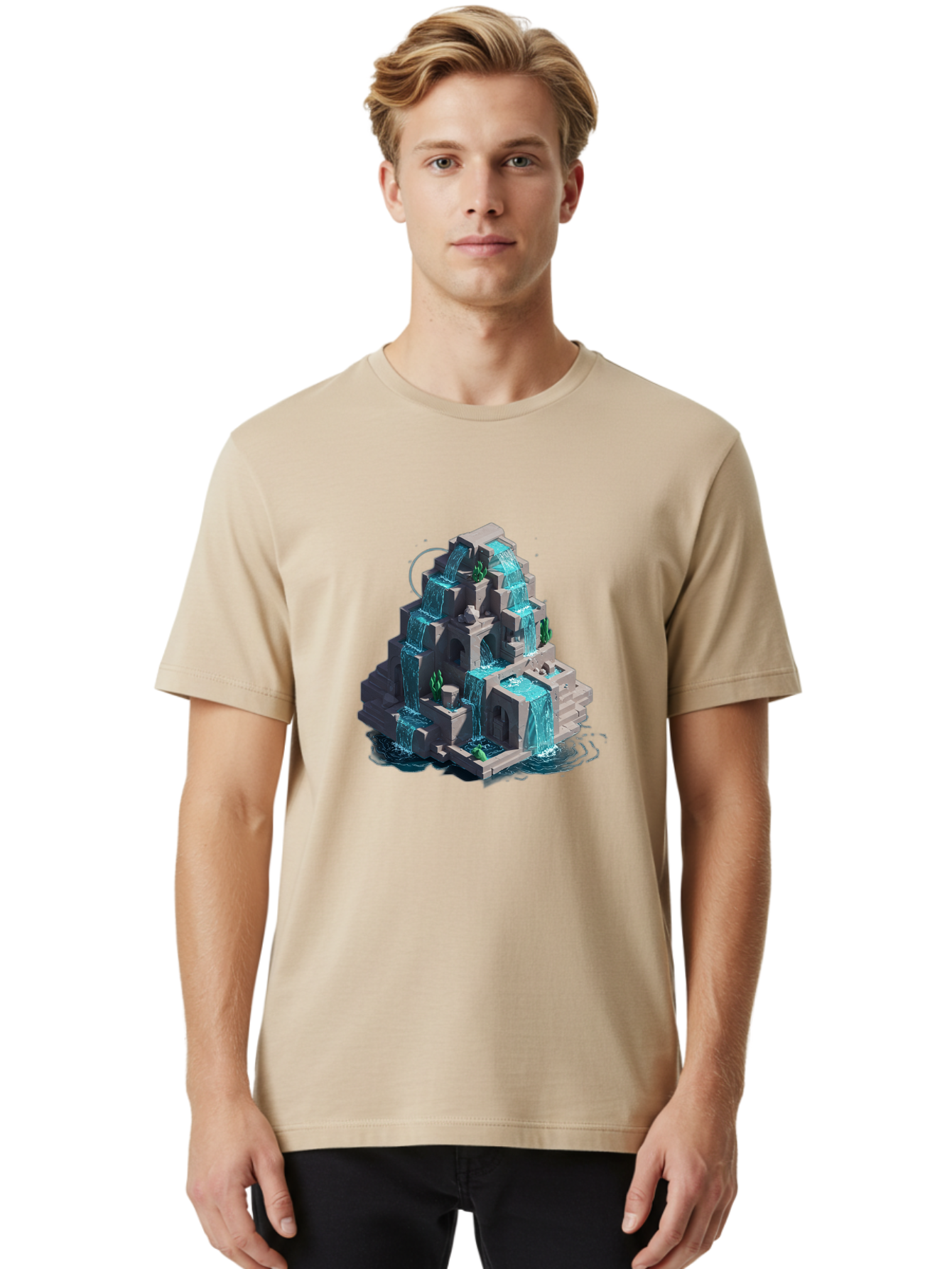 Waterfall-Structure Men'S Graphic Tee, 100% Cotton, Comfortable Casual Summer Wear, Machine Washable, Vintage Camera, Old Camera, Antique Camera, Black Camera, Classic Photography, Photography Equipment, Nostalgic Device, Film Camera, Ban954