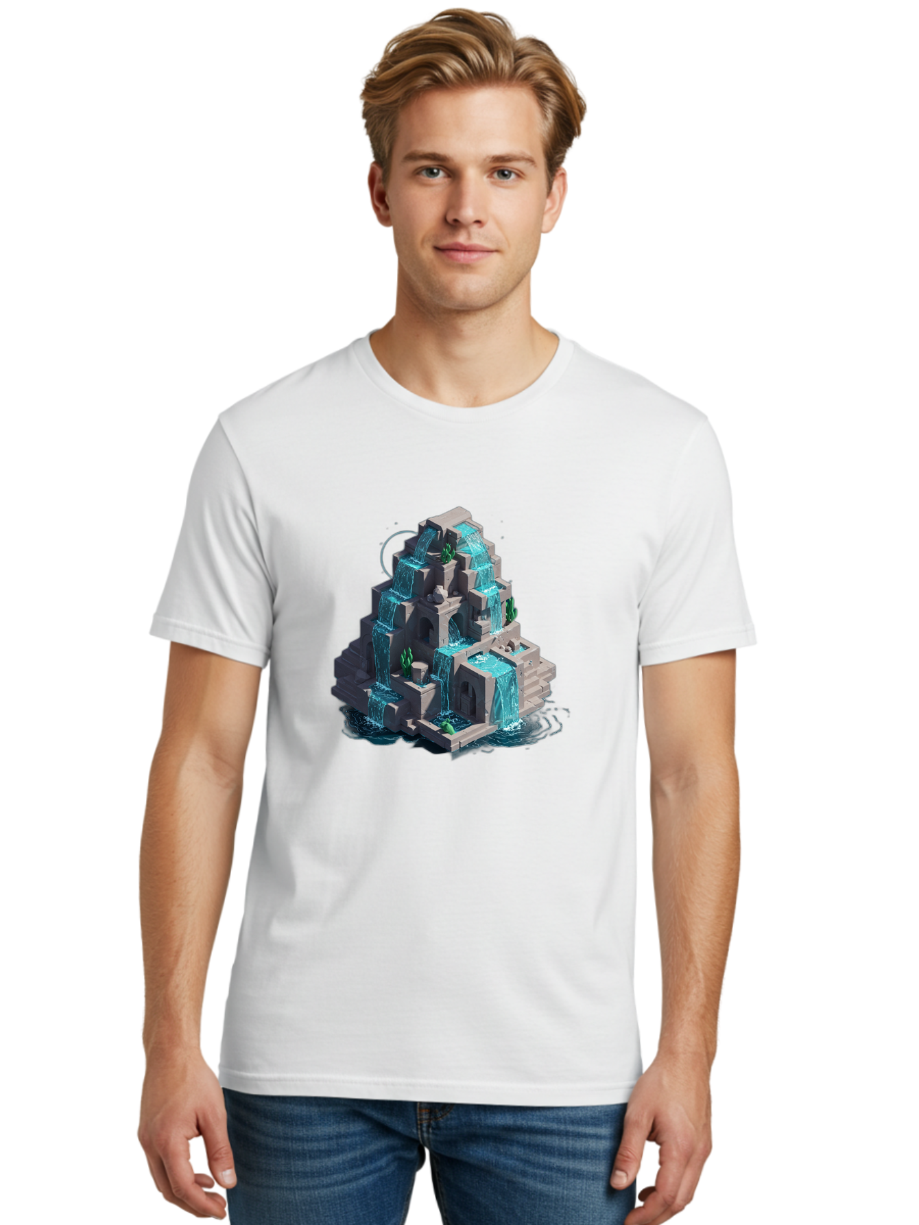 Waterfall-Structure Men'S Graphic Tee, 100% Cotton, Comfortable Casual Summer Wear, Machine Washable, Vintage Camera, Old Camera, Antique Camera, Black Camera, Classic Photography, Photography Equipment, Nostalgic Device, Film Camera, Ban954