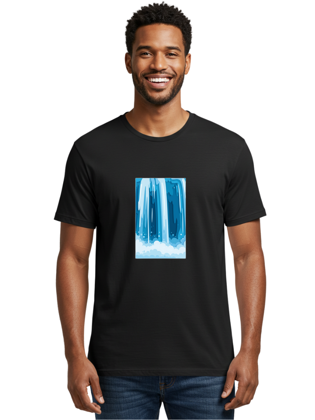 Waterfall Men'S Graphic Tee, 100% Cotton, Comfortable Casual Summer Wear, Machine Washable, Vintage Camera, Old Camera, Antique Camera, Black Camera, Classic Photography, Photography Equipment, Nostalgic Device, Film Camera, Camera Art Ban955