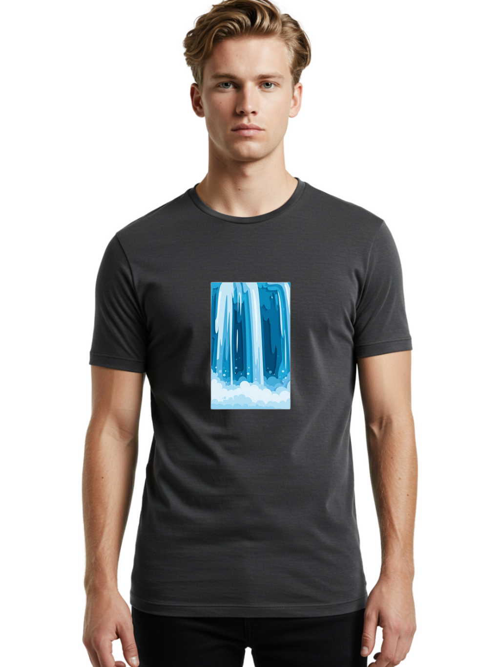 Waterfall Men'S Graphic Tee, 100% Cotton, Comfortable Casual Summer Wear, Machine Washable, Vintage Camera, Old Camera, Antique Camera, Black Camera, Classic Photography, Photography Equipment, Nostalgic Device, Film Camera, Camera Art Ban955