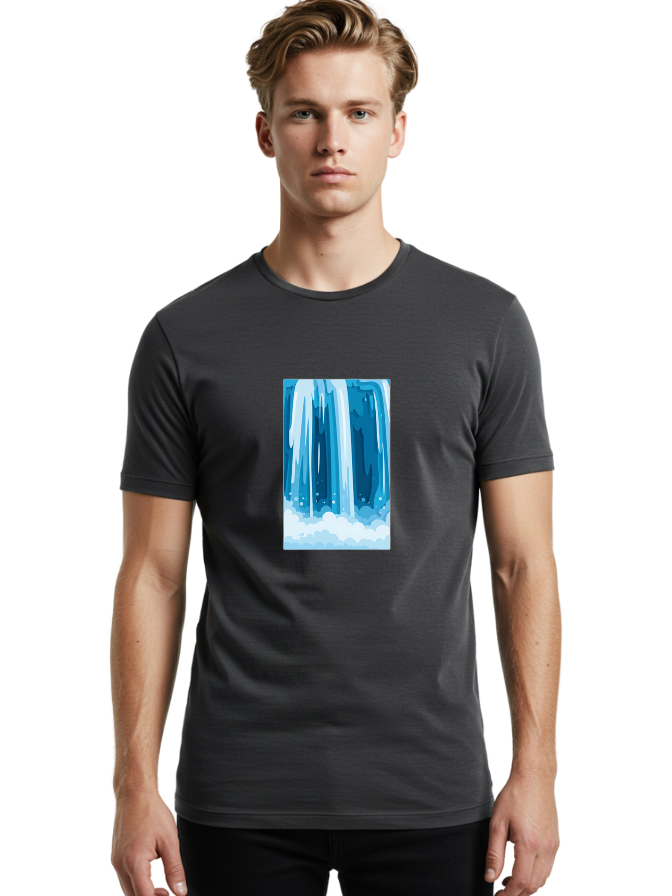 Waterfall Men'S Graphic Tee, 100% Cotton, Comfortable Casual Summer Wear, Machine Washable, Vintage Camera, Old Camera, Antique Camera, Black Camera, Classic Photography, Photography Equipment, Nostalgic Device, Film Camera, Camera Art Ban955