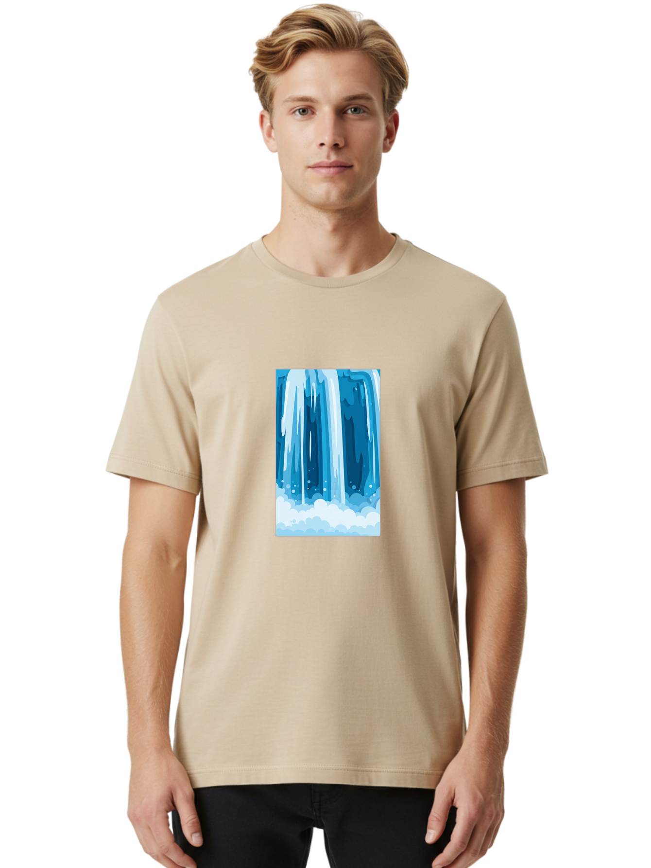 Waterfall Men'S Graphic Tee, 100% Cotton, Comfortable Casual Summer Wear, Machine Washable, Vintage Camera, Old Camera, Antique Camera, Black Camera, Classic Photography, Photography Equipment, Nostalgic Device, Film Camera, Camera Art Ban955
