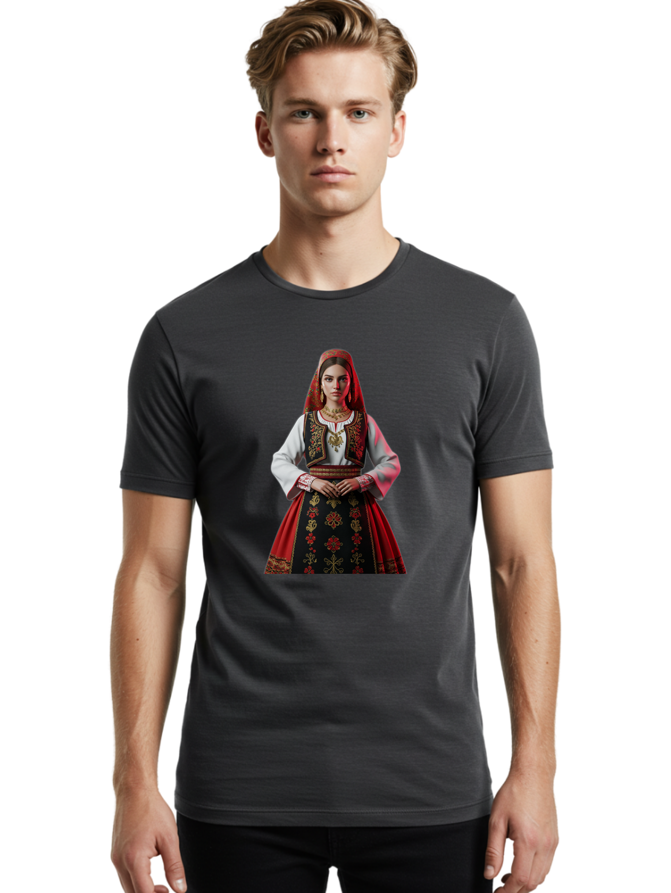 Woman-In-Traditional-Dress Men'S Graphic Tee, 100% Cotton, Comfortable Casual Summer Wear, Machine Washable, Vintage Camera, Old Camera, Antique Camera, Black Camera, Classic Photography, Photography Equipment, Nostalgic Device, Film Camera, Ban988