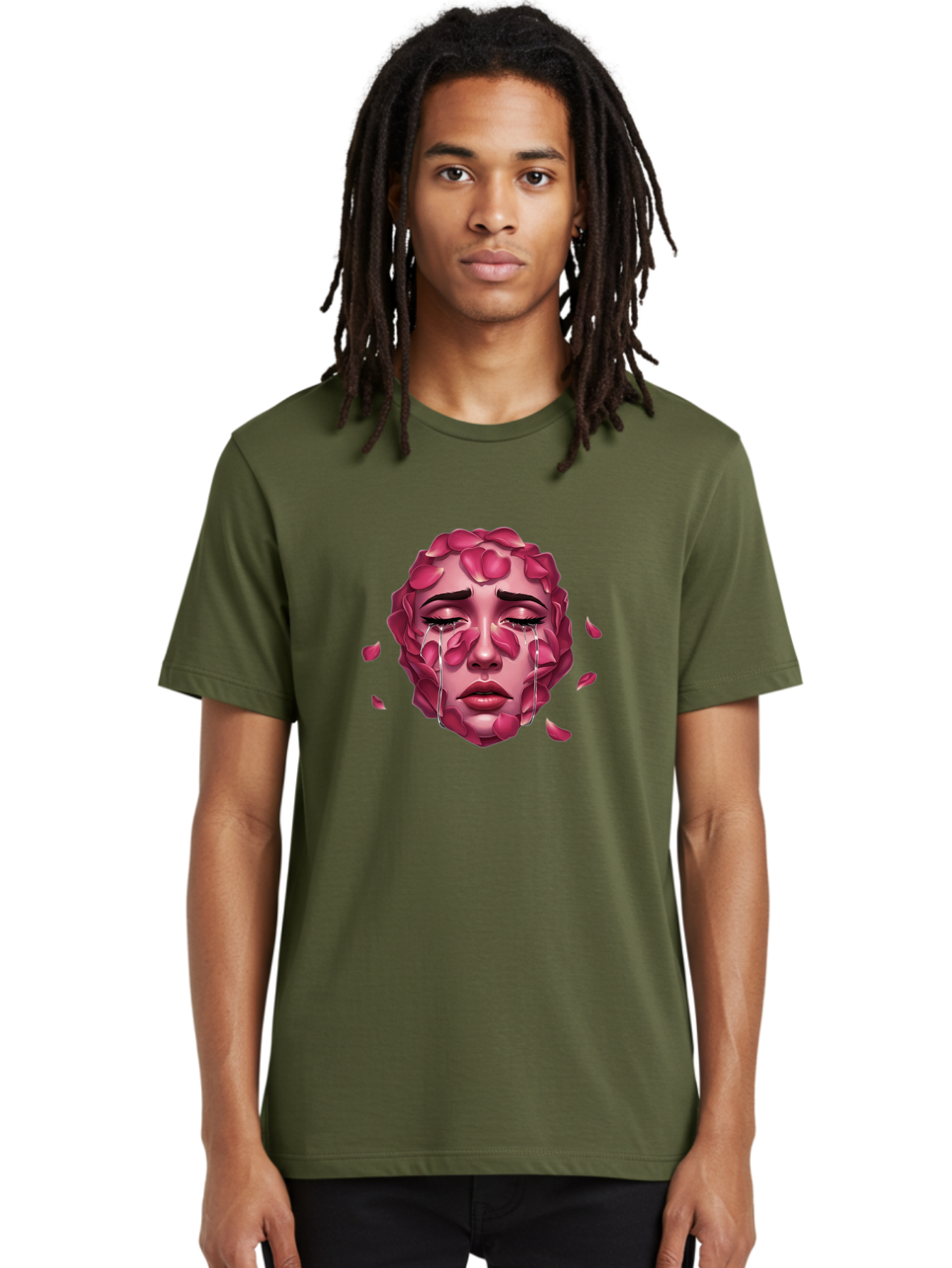 Woman-S-Face-With-Rose-Petals-And-Tears Men'S Graphic Tee, 100% Cotton, Comfortable Casual Summer Wear, Machine Washable, Vintage Camera, Old Camera, Antique Camera, Black Camera, Classic Photography, Photography Equipment, Nostalgic Device, Ban989