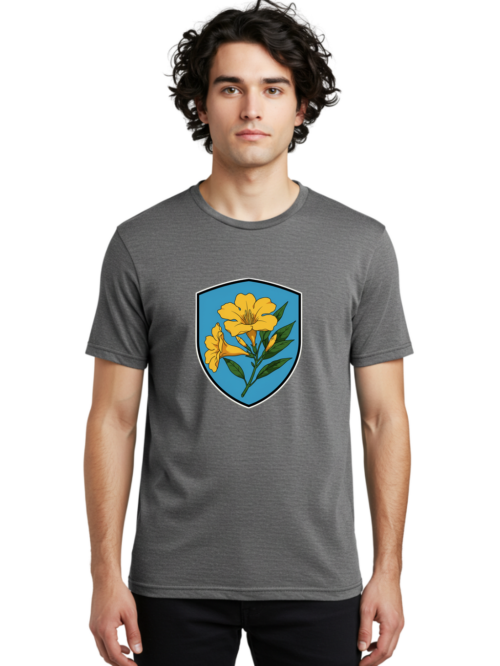 Yellow-Flowers-Shield Men'S Graphic Tee, 100% Cotton, Comfortable Casual Summer Wear, Machine Washable, Vintage Camera, Old Camera, Antique Camera, Black Camera, Classic Photography, Photography Equipment, Nostalgic Device, Film Camera, Ban998