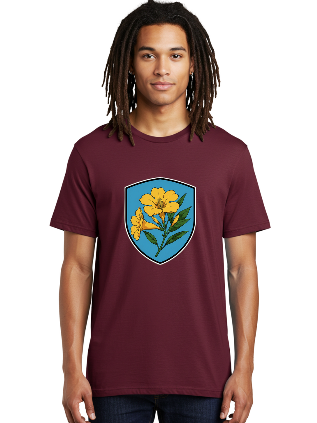Yellow-Flowers-Shield Men'S Graphic Tee, 100% Cotton, Comfortable Casual Summer Wear, Machine Washable, Vintage Camera, Old Camera, Antique Camera, Black Camera, Classic Photography, Photography Equipment, Nostalgic Device, Film Camera, Ban998