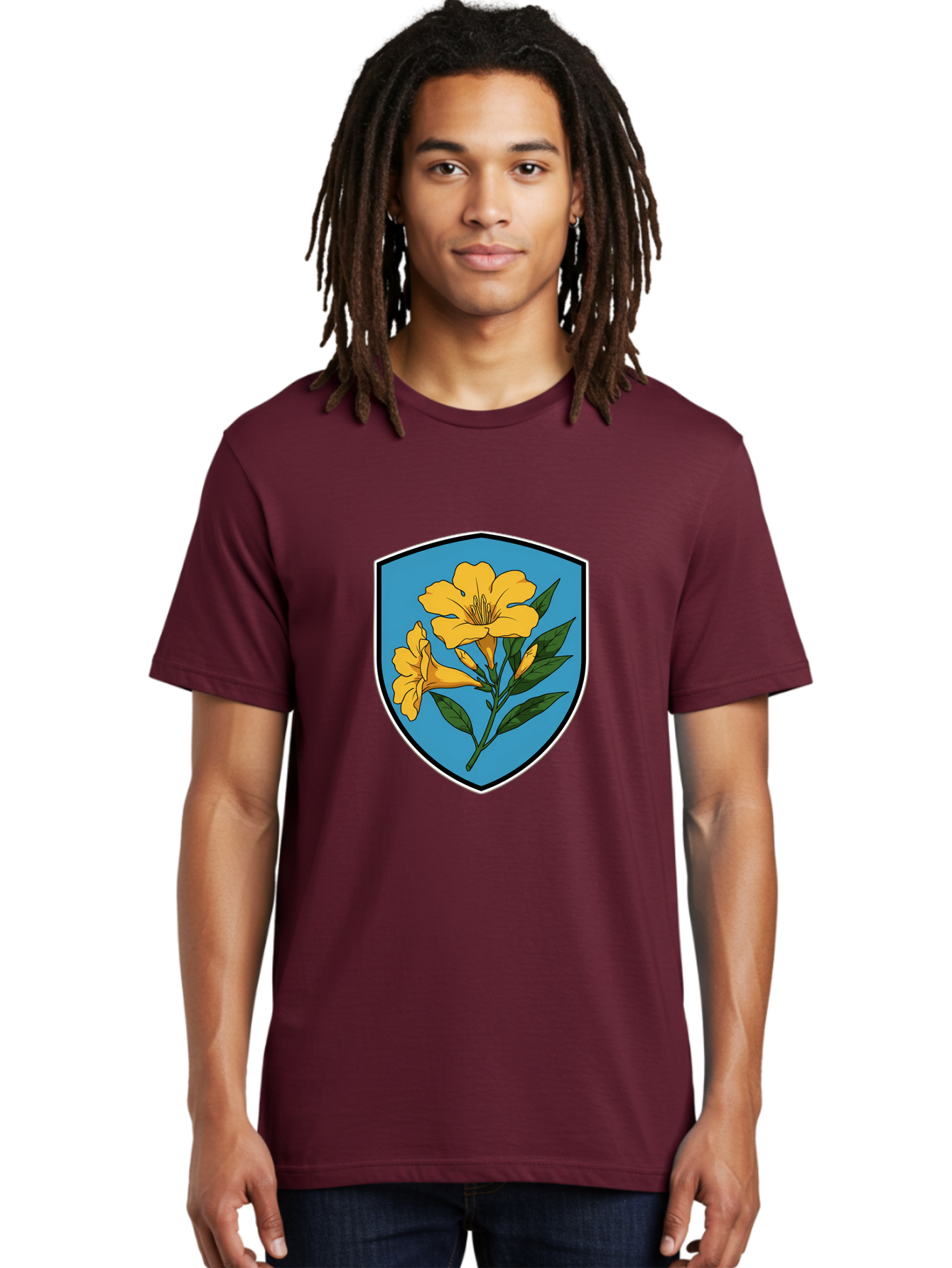 Yellow-Flowers-Shield Men'S Graphic Tee, 100% Cotton, Comfortable Casual Summer Wear, Machine Washable, Vintage Camera, Old Camera, Antique Camera, Black Camera, Classic Photography, Photography Equipment, Nostalgic Device, Film Camera, Ban998