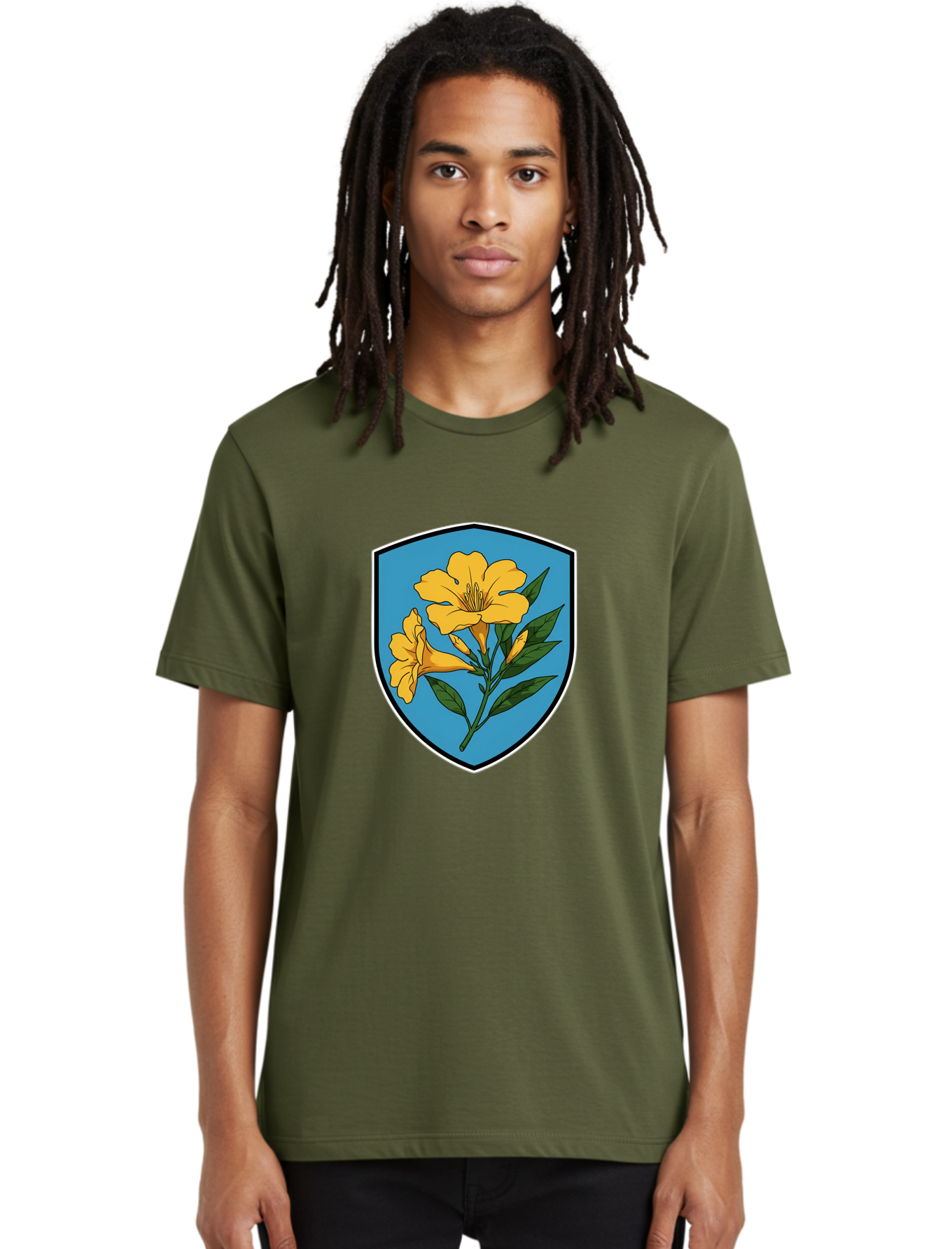 Yellow-Flowers-Shield Men'S Graphic Tee, 100% Cotton, Comfortable Casual Summer Wear, Machine Washable, Vintage Camera, Old Camera, Antique Camera, Black Camera, Classic Photography, Photography Equipment, Nostalgic Device, Film Camera, Ban998