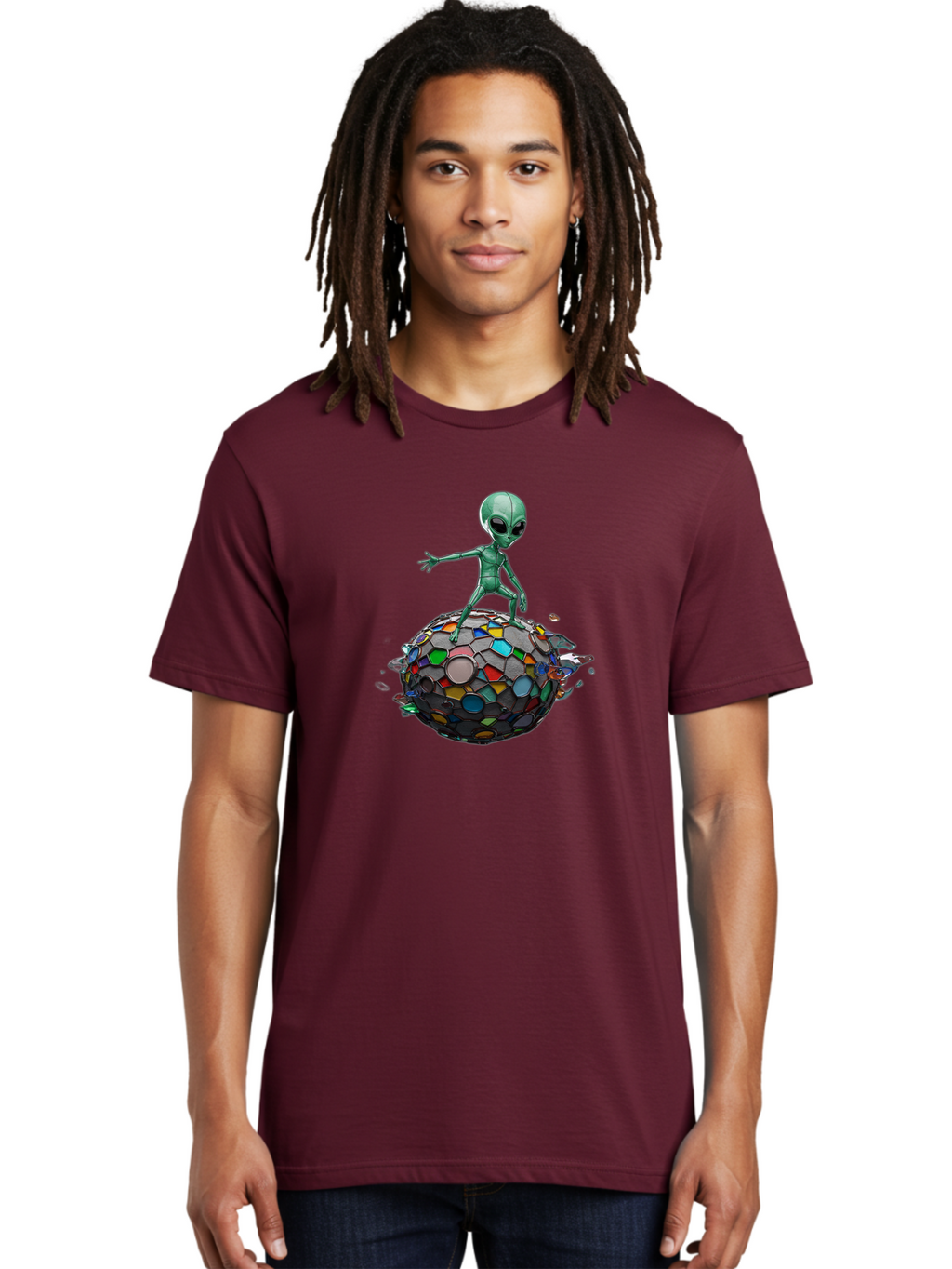 Alien-On-Mosaic-Globe Men'S Graphic Tee, 100% Cotton, Comfortable Casual Summer Wear, Machine Washable, Vintage Camera, Old Camera, Antique Camera, Black Camera, Classic Photography, Photography Equipment, Nostalgic Device, Film Camera, Bao041