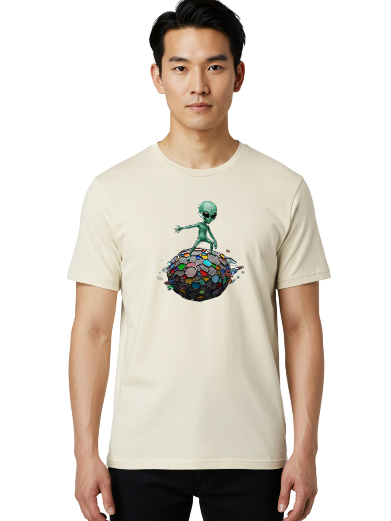 Alien-On-Mosaic-Globe Men'S Graphic Tee, 100% Cotton, Comfortable Casual Summer Wear, Machine Washable, Vintage Camera, Old Camera, Antique Camera, Black Camera, Classic Photography, Photography Equipment, Nostalgic Device, Film Camera, Bao041
