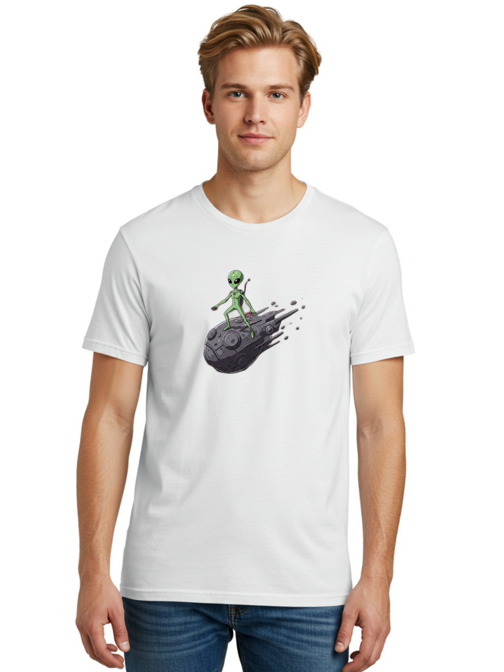 Alien-On-Ufo-1 Men'S Graphic Tee, 100% Cotton, Comfortable Casual Summer Wear, Machine Washable, Vintage Camera, Old Camera, Antique Camera, Black Camera, Classic Photography, Photography Equipment, Nostalgic Device, Film Camera, Camera Art Bao043