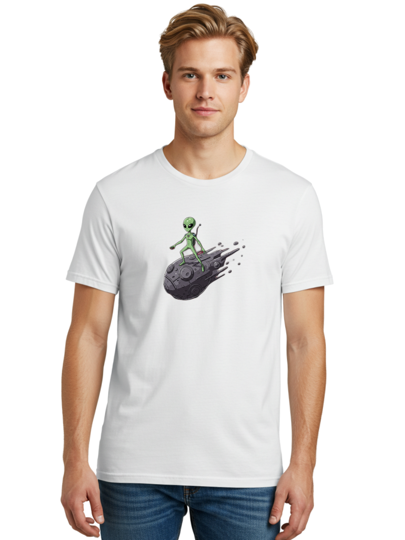Alien-On-Ufo-1 Men'S Graphic Tee, 100% Cotton, Comfortable Casual Summer Wear, Machine Washable, Vintage Camera, Old Camera, Antique Camera, Black Camera, Classic Photography, Photography Equipment, Nostalgic Device, Film Camera, Camera Art Bao043