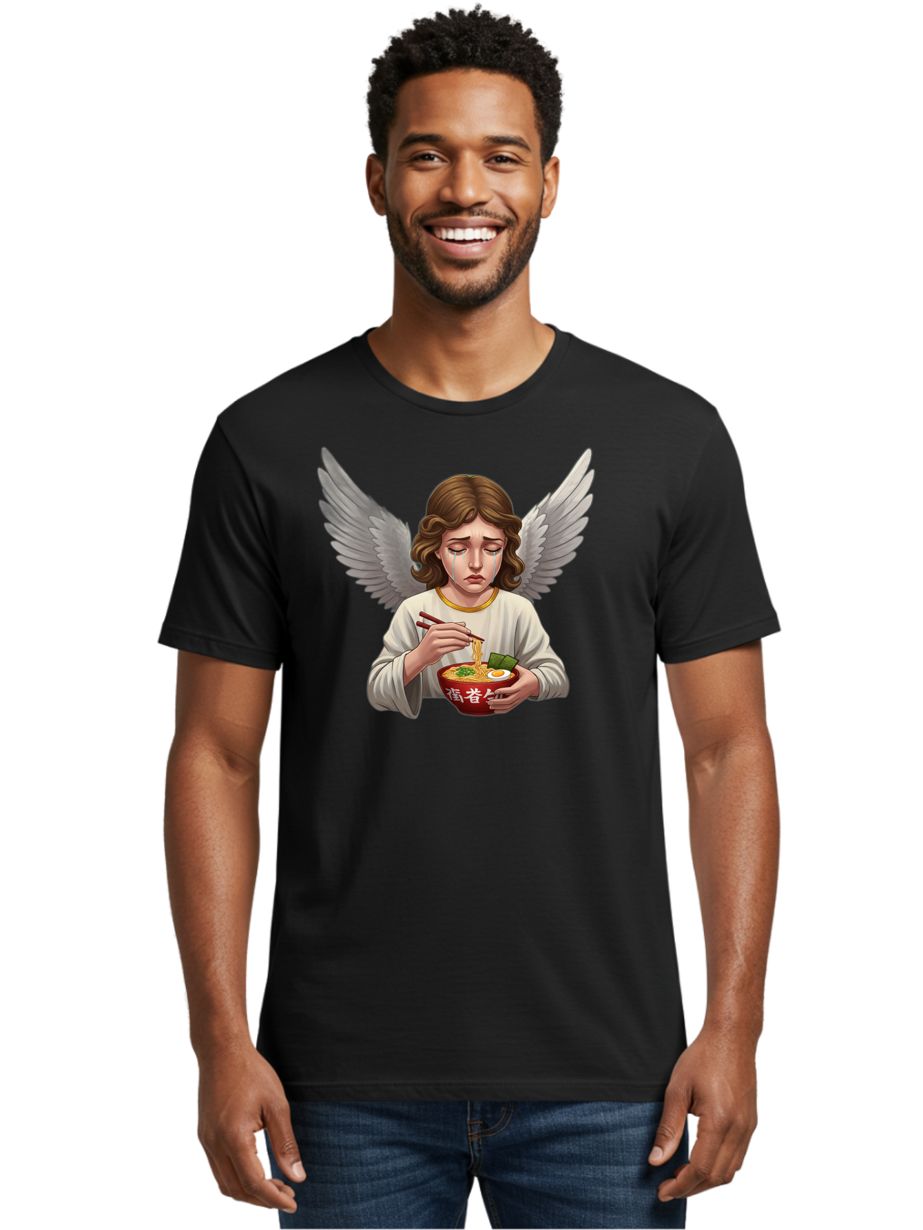 Angel-Eating-Ramen-2 Men'S Graphic Tee, 100% Cotton, Comfortable Casual Summer Wear, Machine Washable, Vintage Camera, Old Camera, Antique Camera, Black Camera, Classic Photography, Photography Equipment, Nostalgic Device, Film Camera, Bao053