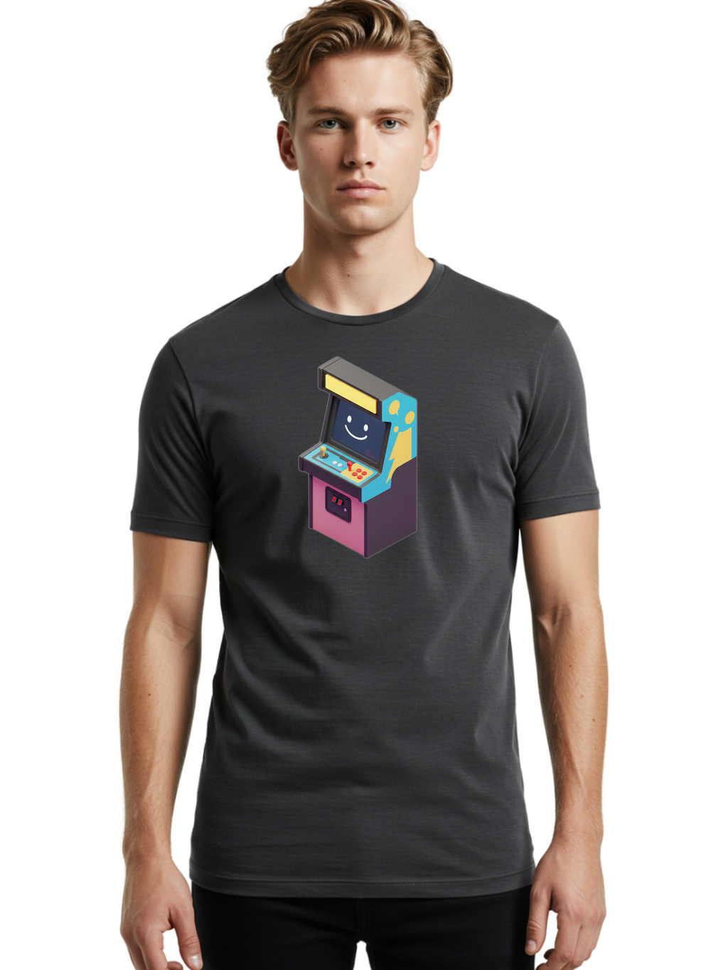 Arcade-Machine-1 Men'S Graphic Tee, 100% Cotton, Comfortable Casual Summer Wear, Machine Washable, Vintage Camera, Old Camera, Antique Camera, Black Camera, Classic Photography, Photography Equipment, Nostalgic Device, Film Camera, Camera Art Bao076