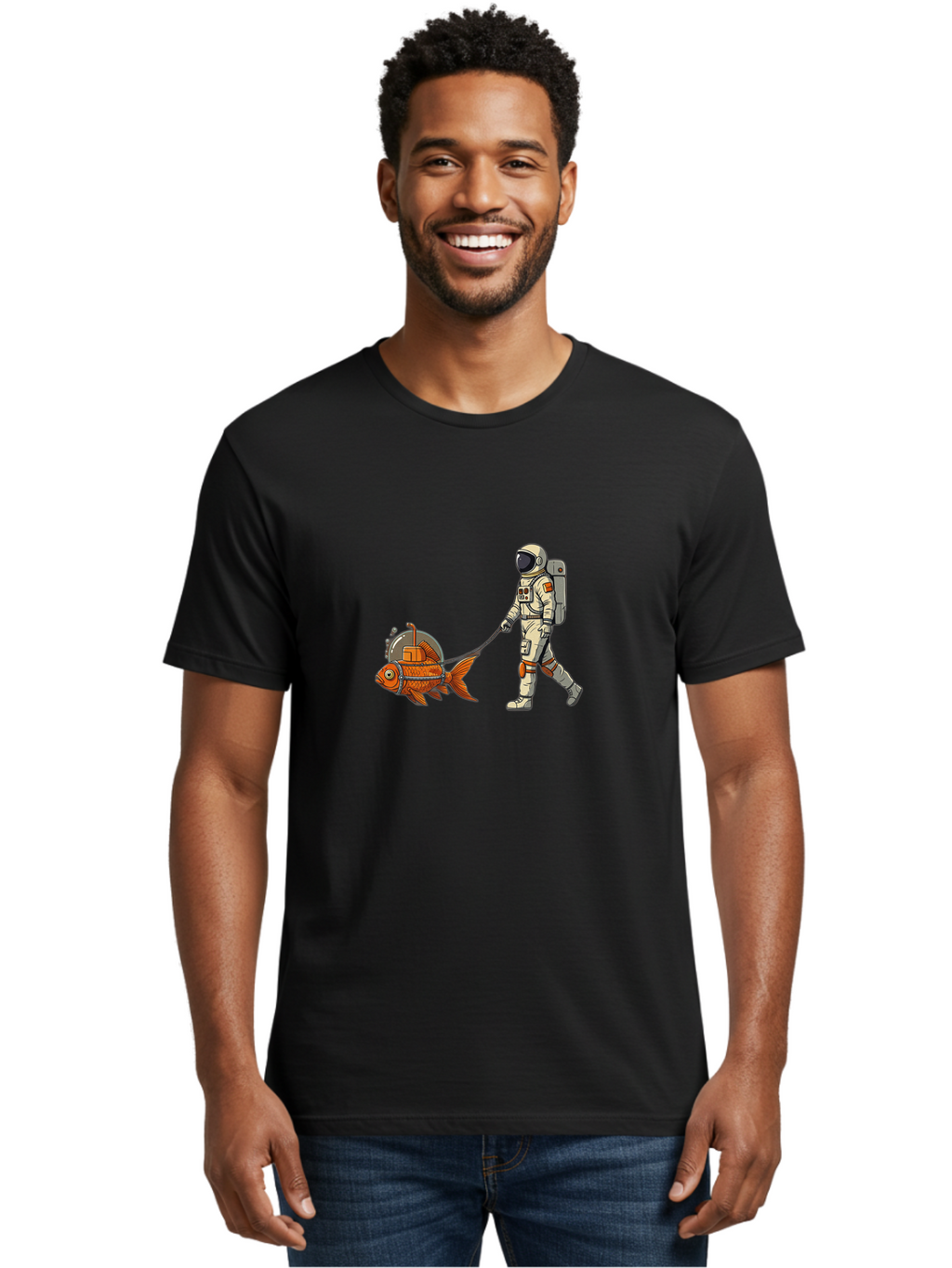 Astronaut-Walking-Fish-1 Men'S Graphic Tee, 100% Cotton, Comfortable Casual Summer Wear, Machine Washable, Vintage Camera, Old Camera, Antique Camera, Black Camera, Classic Photography, Photography Equipment, Nostalgic Device, Film Camera, Bao085