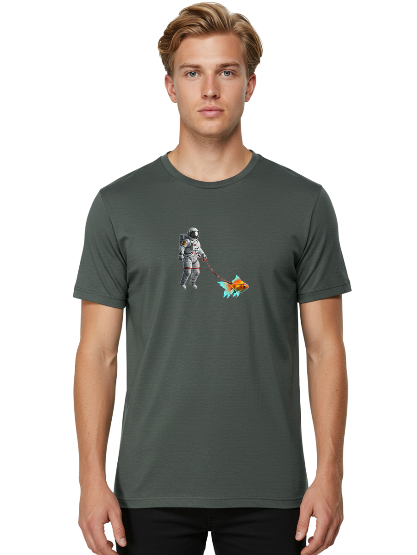 Astronaut-Walking-Goldfish-1 Men'S Graphic Tee, 100% Cotton, Comfortable Casual Summer Wear, Machine Washable, Vintage Camera, Old Camera, Antique Camera, Black Camera, Classic Photography, Photography Equipment, Nostalgic Device, Film Camera, Bao087