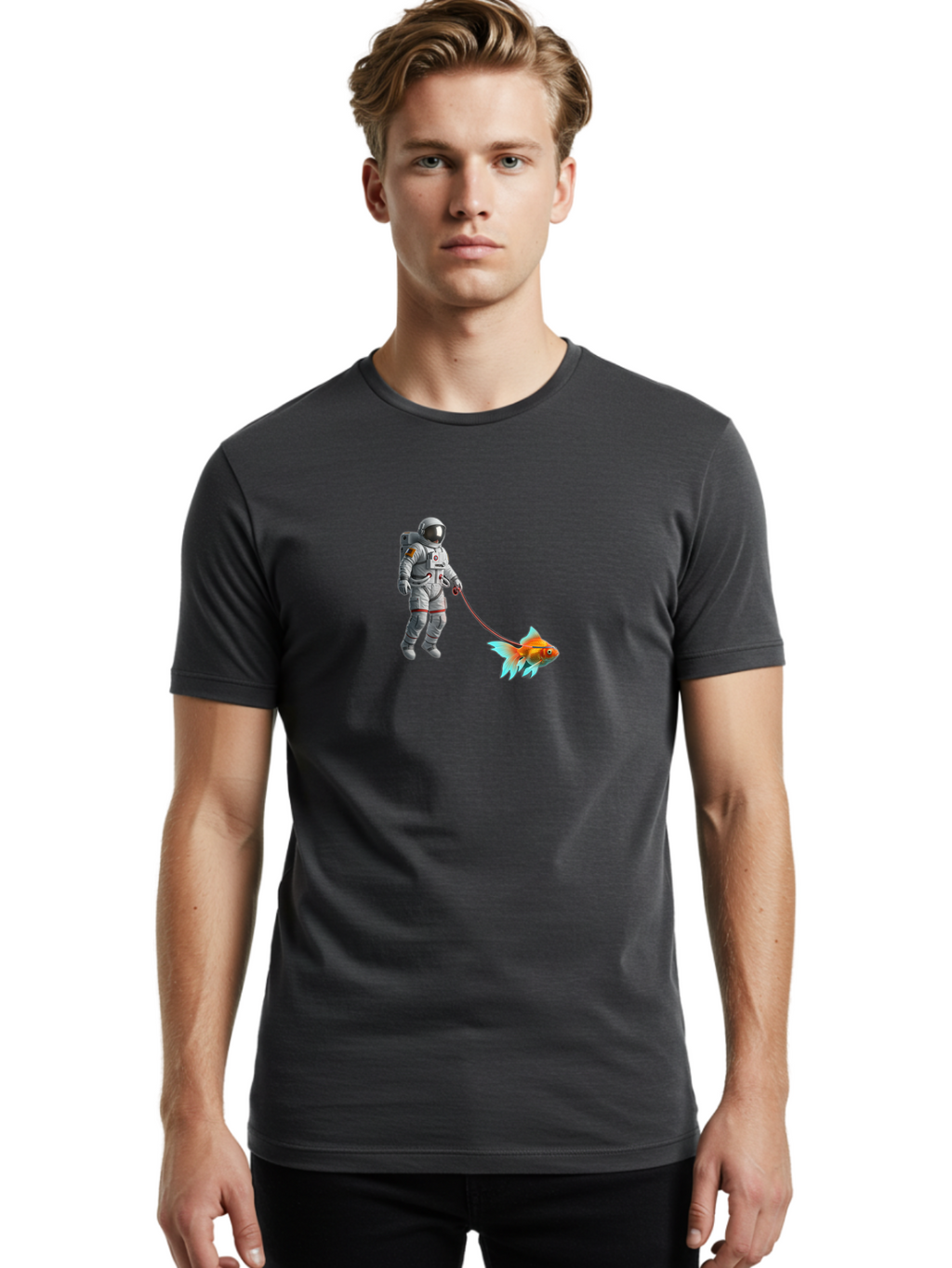 Astronaut-Walking-Goldfish-1 Men'S Graphic Tee, 100% Cotton, Comfortable Casual Summer Wear, Machine Washable, Vintage Camera, Old Camera, Antique Camera, Black Camera, Classic Photography, Photography Equipment, Nostalgic Device, Film Camera, Bao087