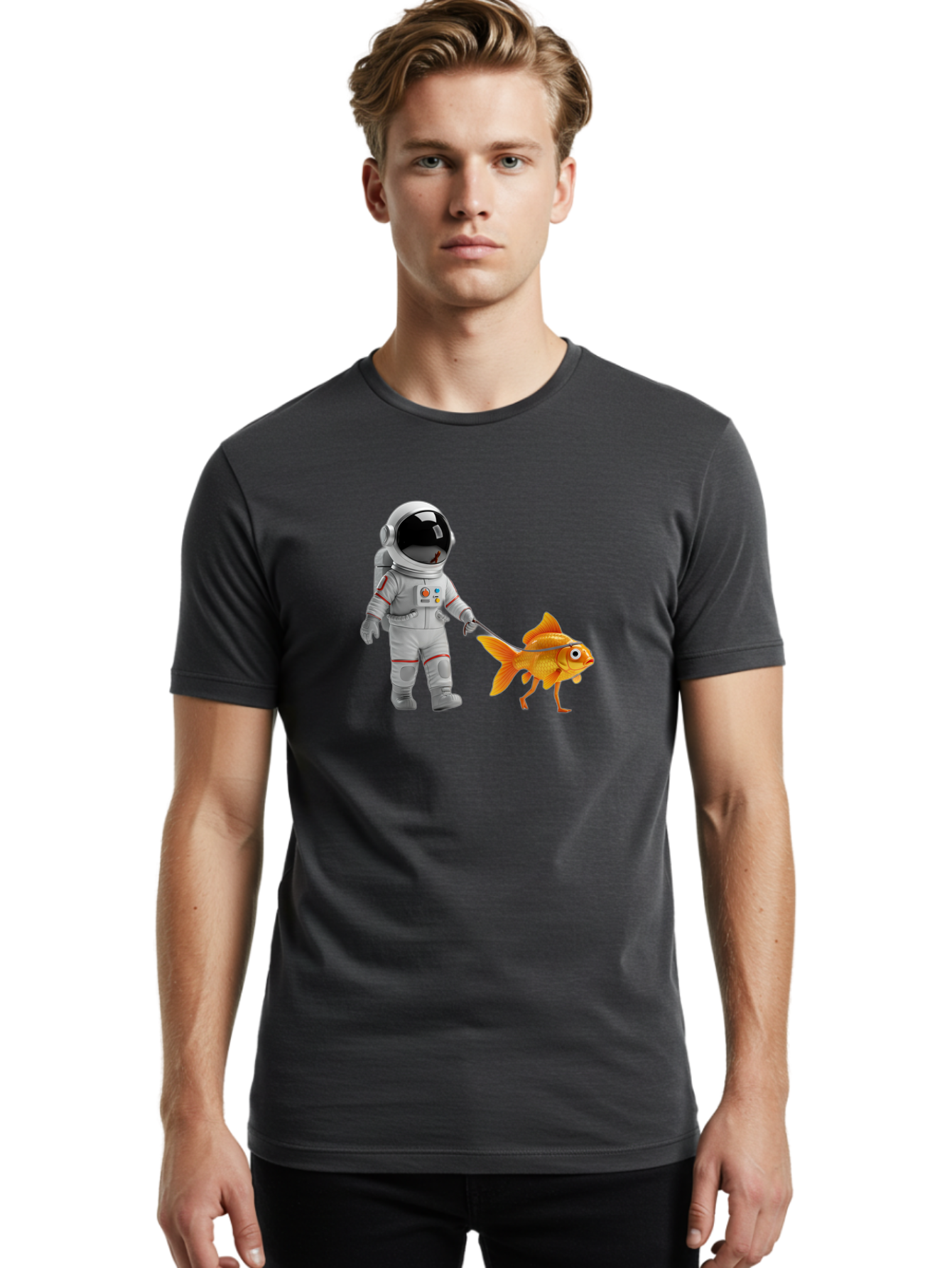 Astronaut-Walking-Goldfish-2 Men'S Graphic Tee, 100% Cotton, Comfortable Casual Summer Wear, Machine Washable, Vintage Camera, Old Camera, Antique Camera, Black Camera, Classic Photography, Photography Equipment, Nostalgic Device, Film Camera, Bao089