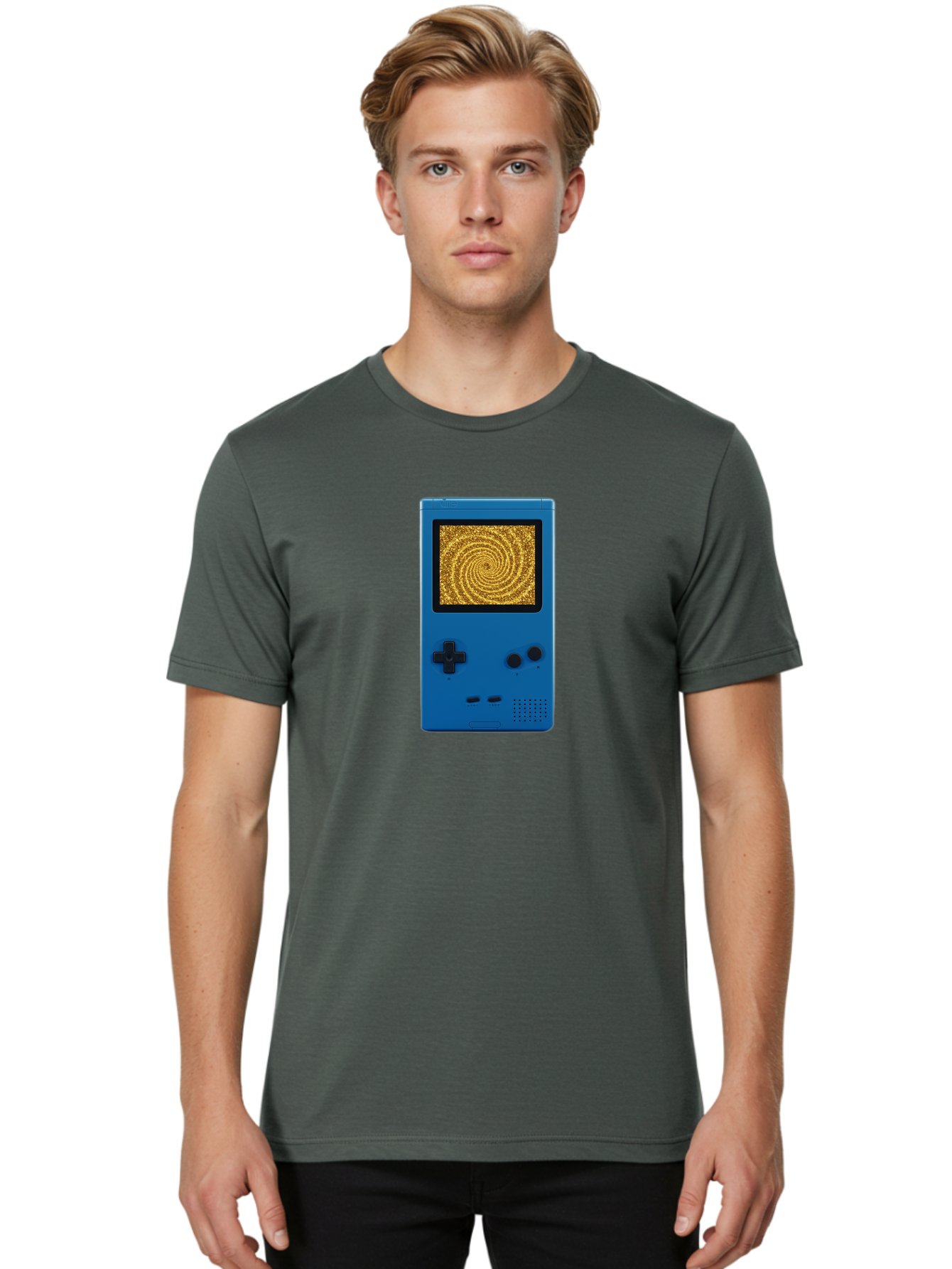 Blue-Gameboy Men'S Graphic Tee, 100% Cotton, Comfortable Casual Summer Wear, Machine Washable, Vintage Camera, Old Camera, Antique Camera, Black Camera, Classic Photography, Photography Equipment, Nostalgic Device, Film Camera, Camera Art Bao137