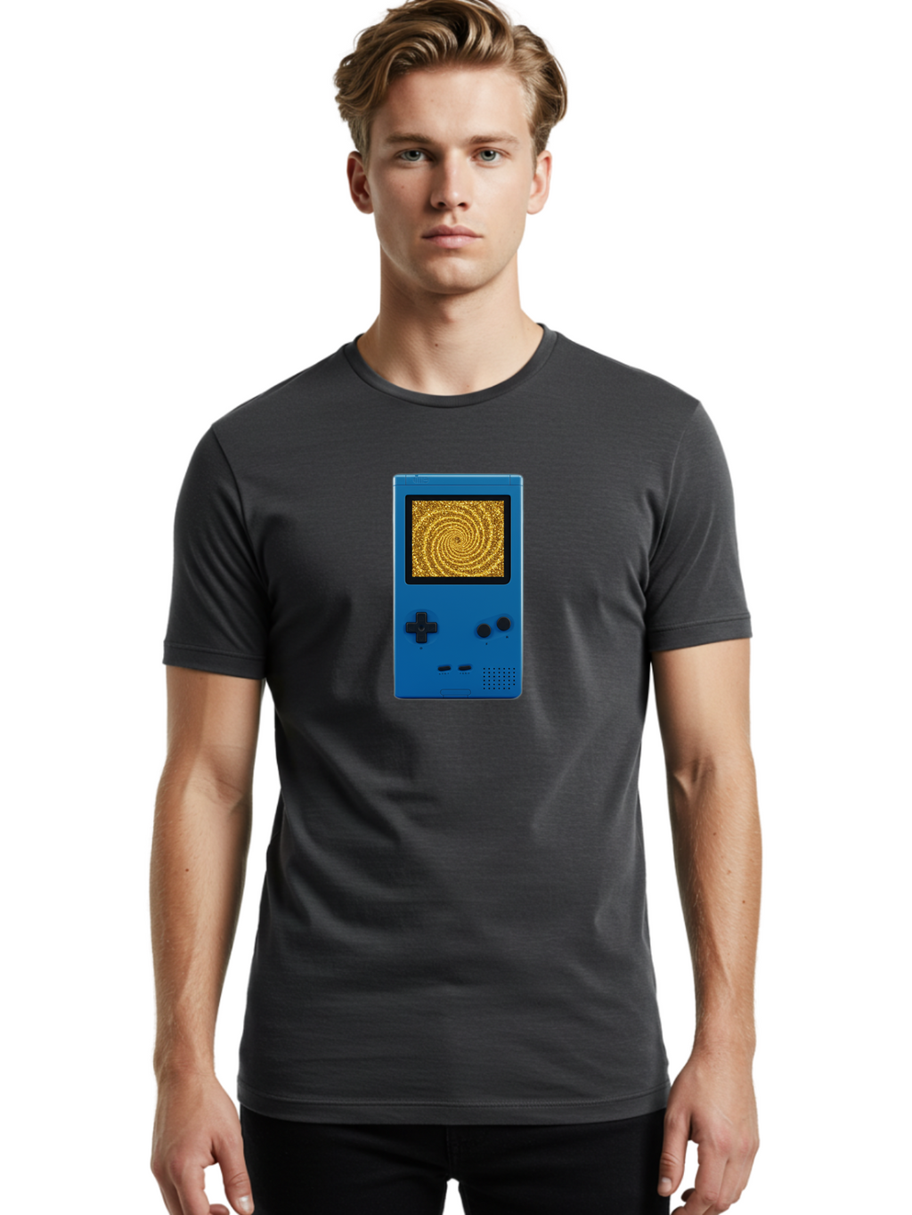 Blue-Gameboy Men'S Graphic Tee, 100% Cotton, Comfortable Casual Summer Wear, Machine Washable, Vintage Camera, Old Camera, Antique Camera, Black Camera, Classic Photography, Photography Equipment, Nostalgic Device, Film Camera, Camera Art Bao137