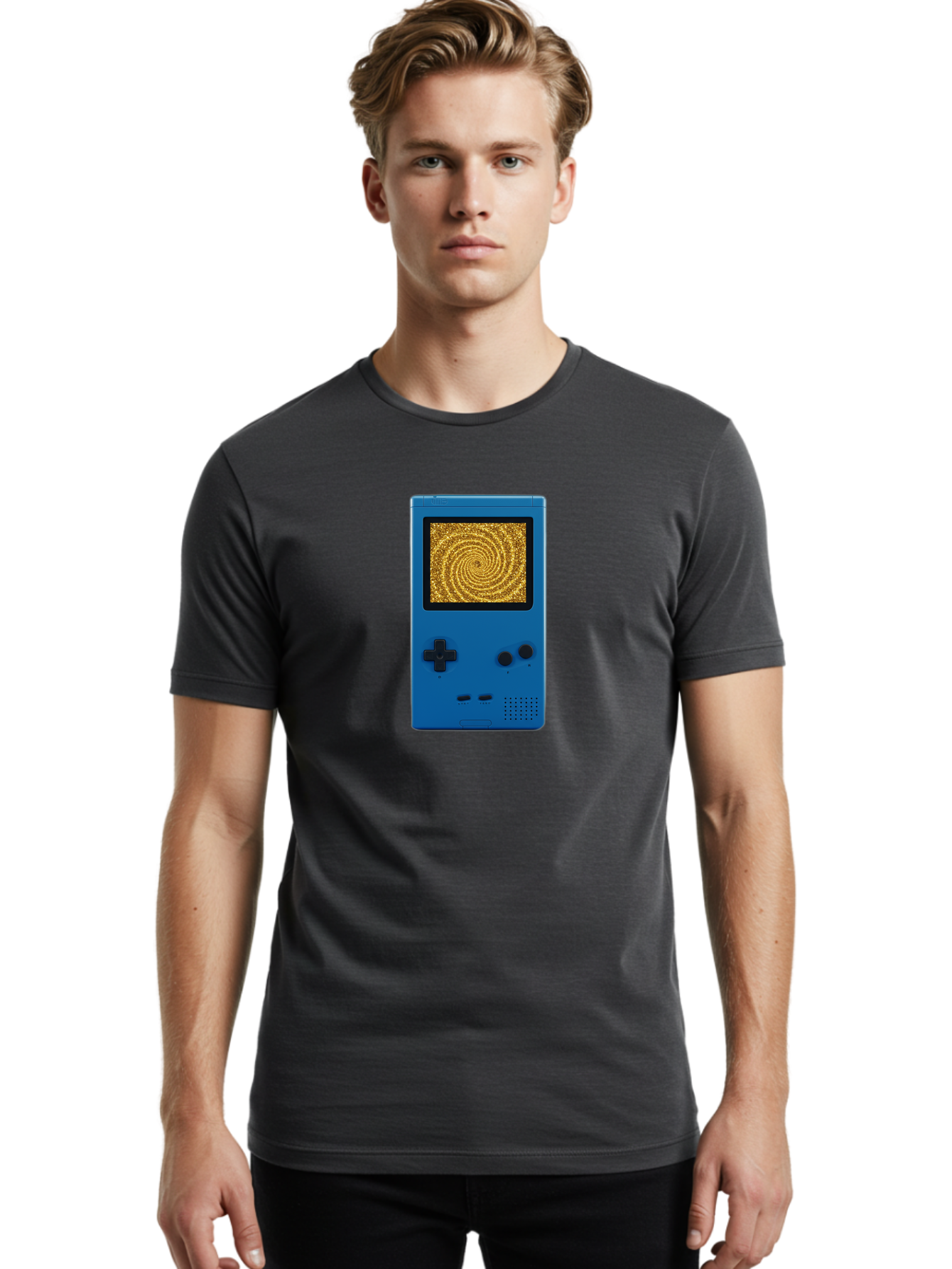 Blue-Gameboy Men'S Graphic Tee, 100% Cotton, Comfortable Casual Summer Wear, Machine Washable, Vintage Camera, Old Camera, Antique Camera, Black Camera, Classic Photography, Photography Equipment, Nostalgic Device, Film Camera, Camera Art Bao137